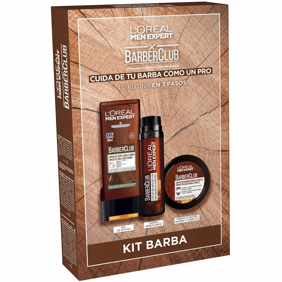 L'Oréal Paris Men Expert Pack Barber Club do pielęgnacji brody dla mężczyzn z woskiem do mocowania + krem nawilżający do brody + żel pod prysznic