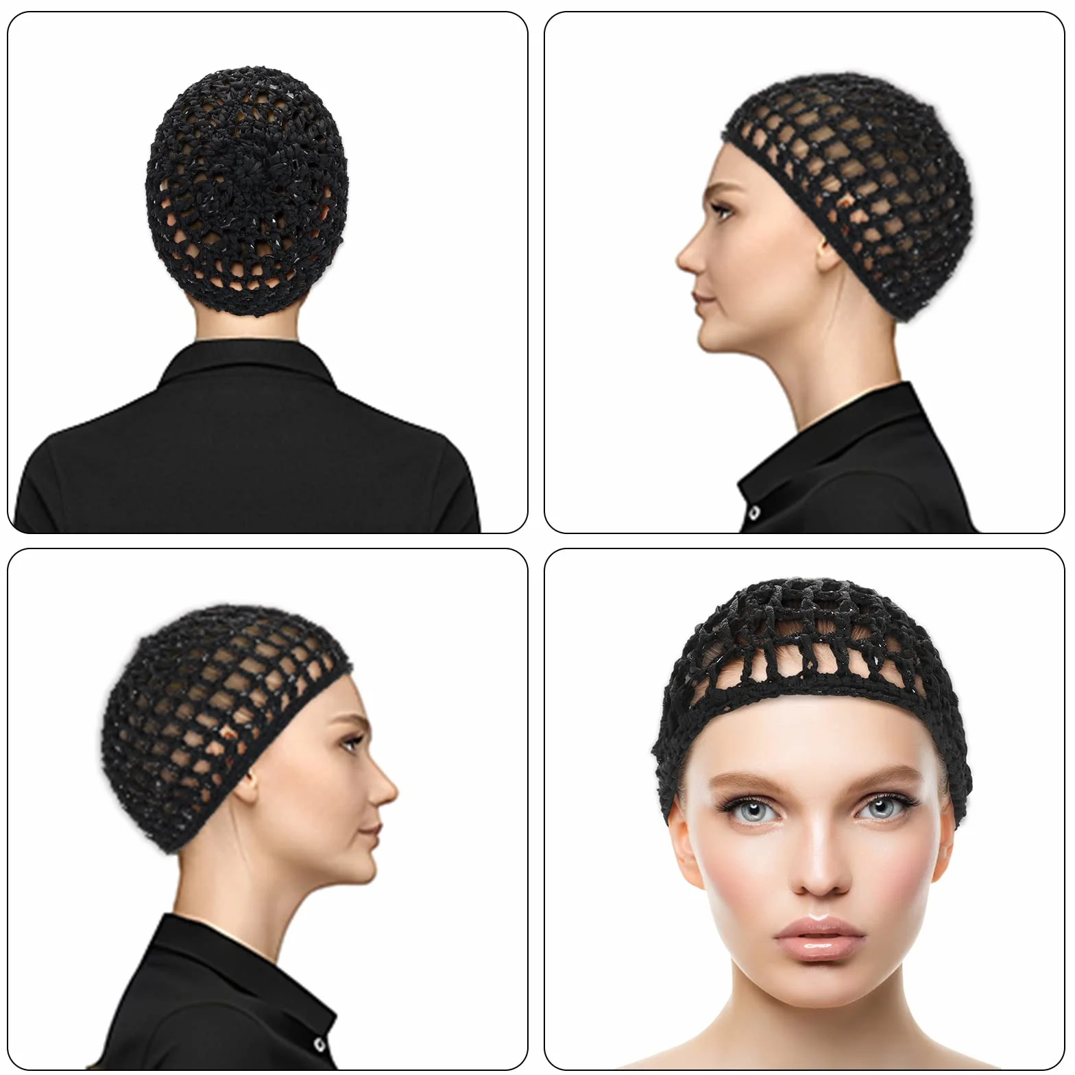 WLLHYF 2 sztuki siatek na włosy czapka do spania siatka na włosy Snoods Wrap Bonnets Bonnets długie proste loki peruka ochrona głowy czarna siateczka do owijania szydełkowania czapka kucharska tkania