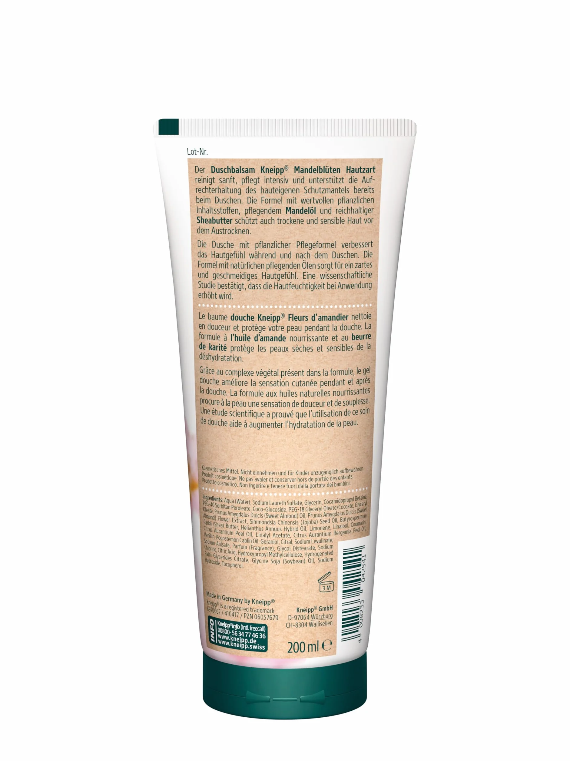 Kneipp Zestaw upominkowy Lieblingsmensch - opakowanie prezentowe z balsamem do ciała i balsamem pod prysznic z serii "Hauttzart" z kwiatów migdałów - 2 x 200 ml