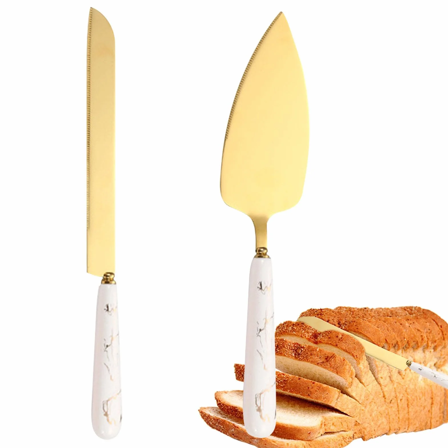 Szatkownica do ciasta i szpatułka do tortów, zestaw do krojenia ciasta ze stali nierdzewnej, zestaw do krojenia tortów weselnych, łopatka do tortów z ceramicznym uchwytem, nóż do pizzy, elegancki