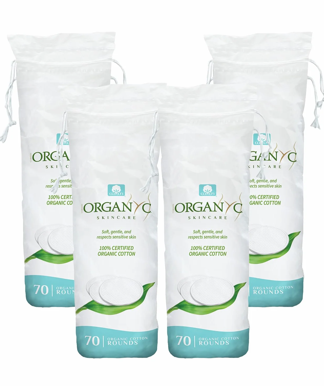 Organyc, Płatki ze 100% certyfikowanej bawełny organicznej, opakowanie biodegradowalne - 4 opakowania po 70 sztuk (razem 280 sztuk)