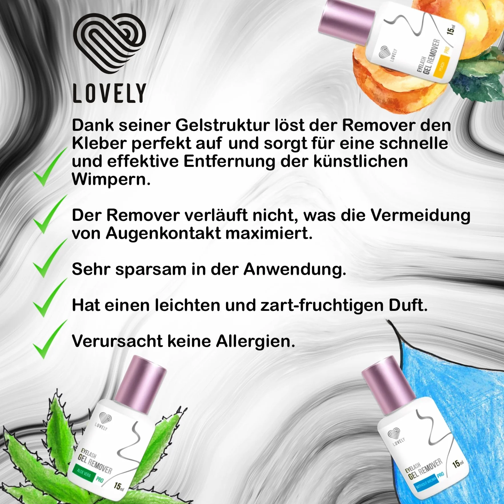 Remover Gel Eyelashes | Lash Extension Remover | Eyelash Extension | LOVELY (15ml), Fragrance:Aloe