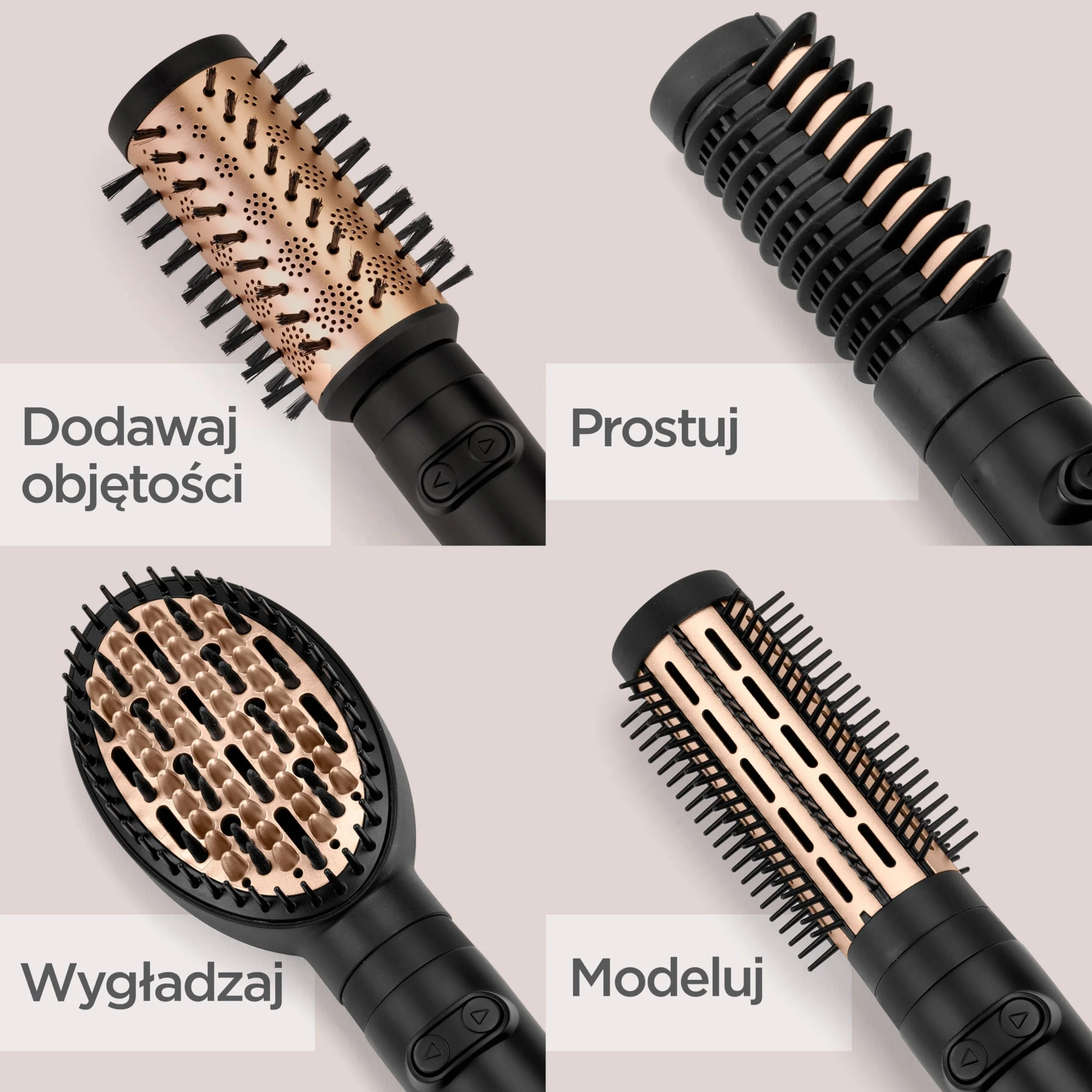 BaByliss Big Hair Luxe Obrotowa szczotka z ciepłym powietrzem, multistyler z 4 końcówkami do wygładzania, szczotkowania, objętości i kształtu, luksusowa szczotka do suszarki do włosów zapewniająca