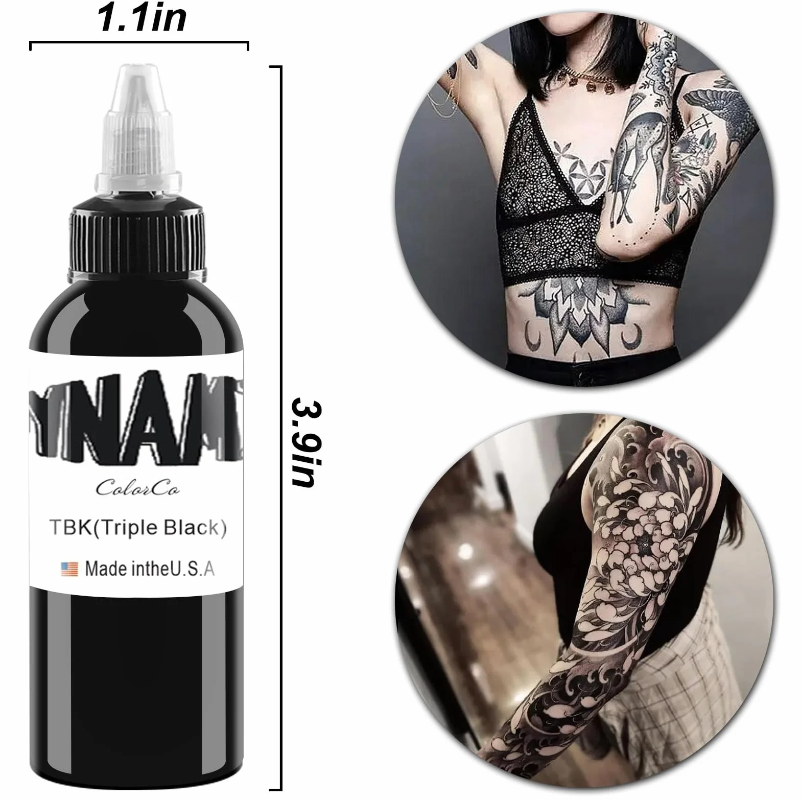 UMIKAkitchen 2 butelki czystego czarnego tuszu – tusz do tatuażu, tusz do tatuażu True Black do ludzkich tatuaży lub skóry eksperymentalnej (30 ml)