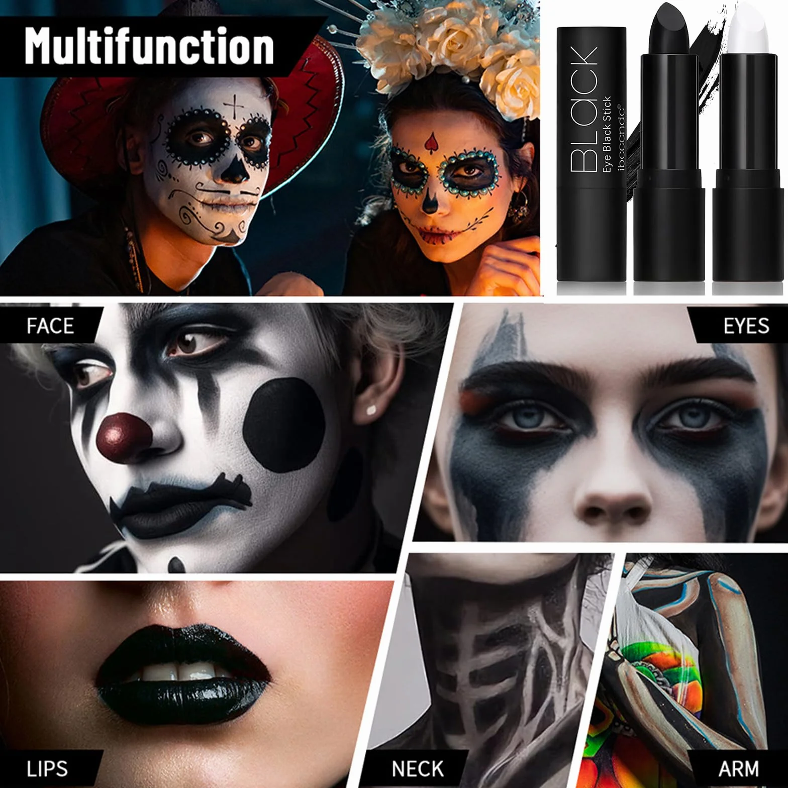 Lilbitty czarno-biała farba do makijażu Cosplay, odporna na pot, gotycka farba do malowania ciała, łatwa w użyciu na imprezy kostiumowe, Halloween, baseball, piłkę nożną