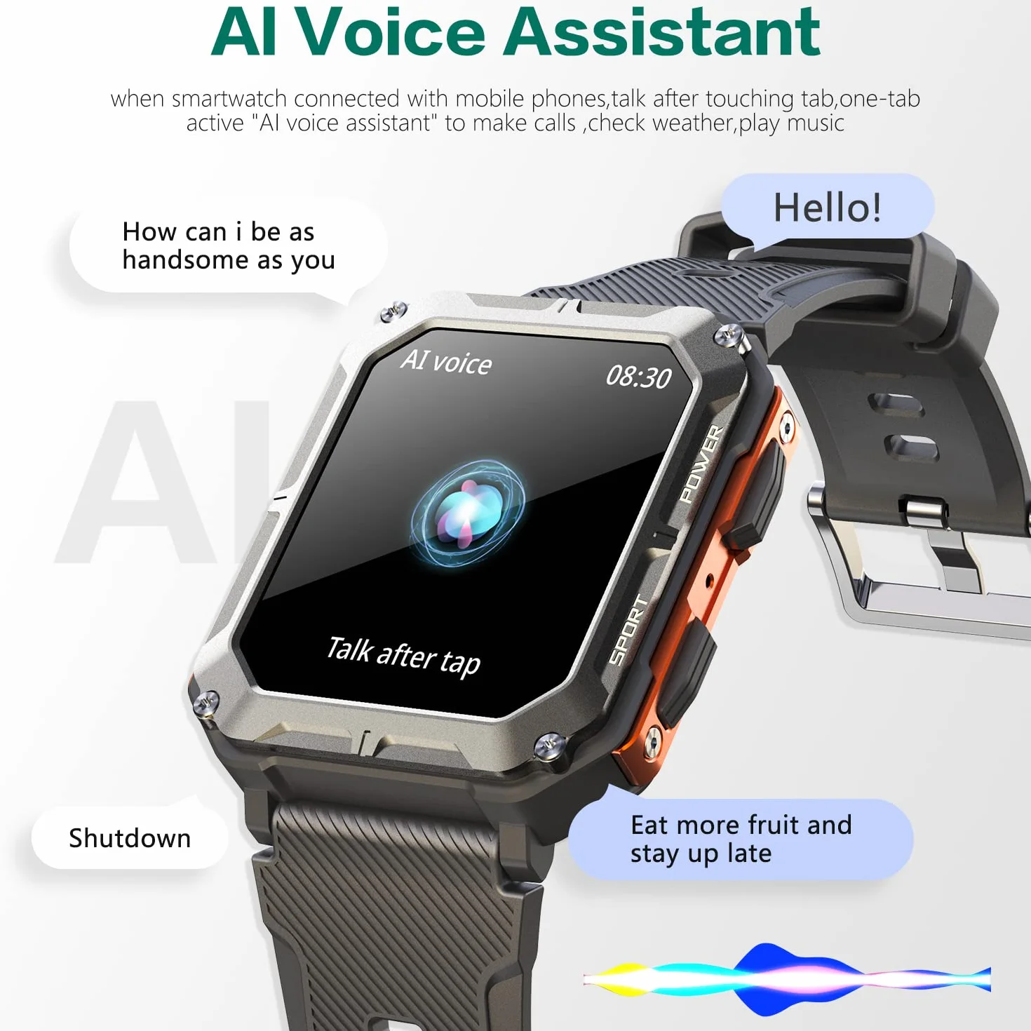 smartwatche Męski z asystentem głosowym do połączeń Bluetooth, sportowy smartwatch 1,81 cala ze 123 trybami sportowymi, odtwarzaczem muzycznym, pomiarem tętna, wodoodpornością IP68 dla Android iOS