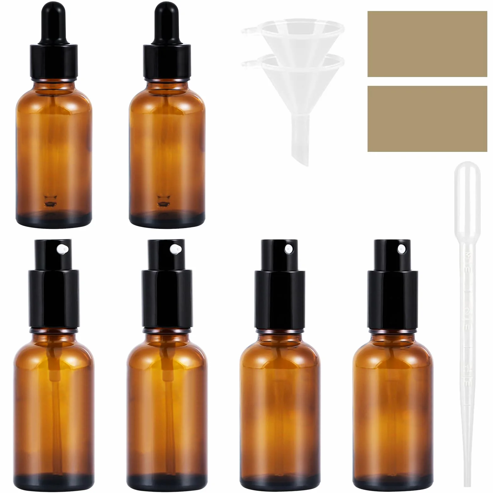 6 Sztuk 30ml Brązowa Szklana Butelka Zestawem Pipet, Ze Szklanym Spryskiwaczem, Butelką Balsamem, Butelką Kroplomierzem, Pipetą, Małym Lejkiem -Do Napełniania Produktów Do Pielęgnacji Skóry