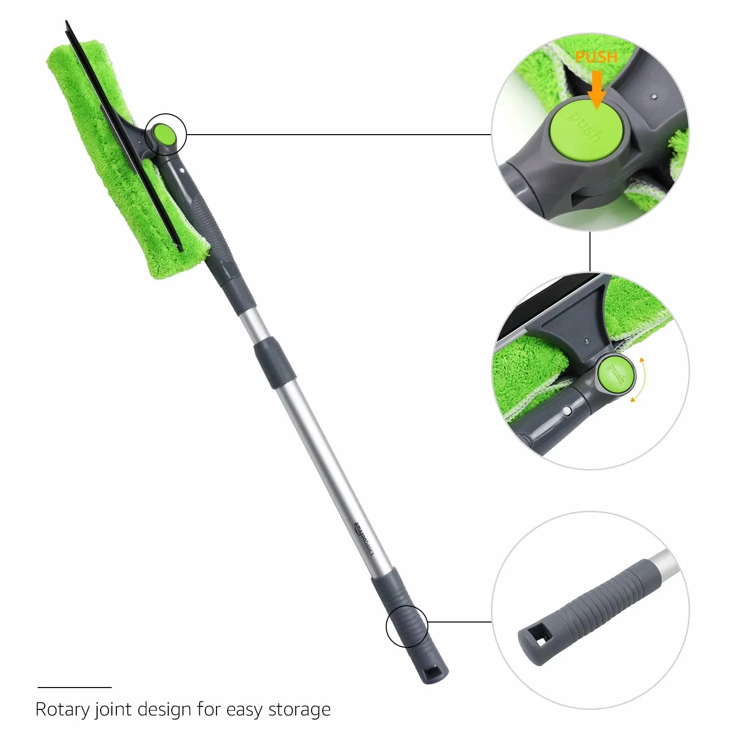 Amazon Basics DS2941S, ściągacz do okien, wysuwany, z obrotową głowicą, zielony, srebrny, czarny