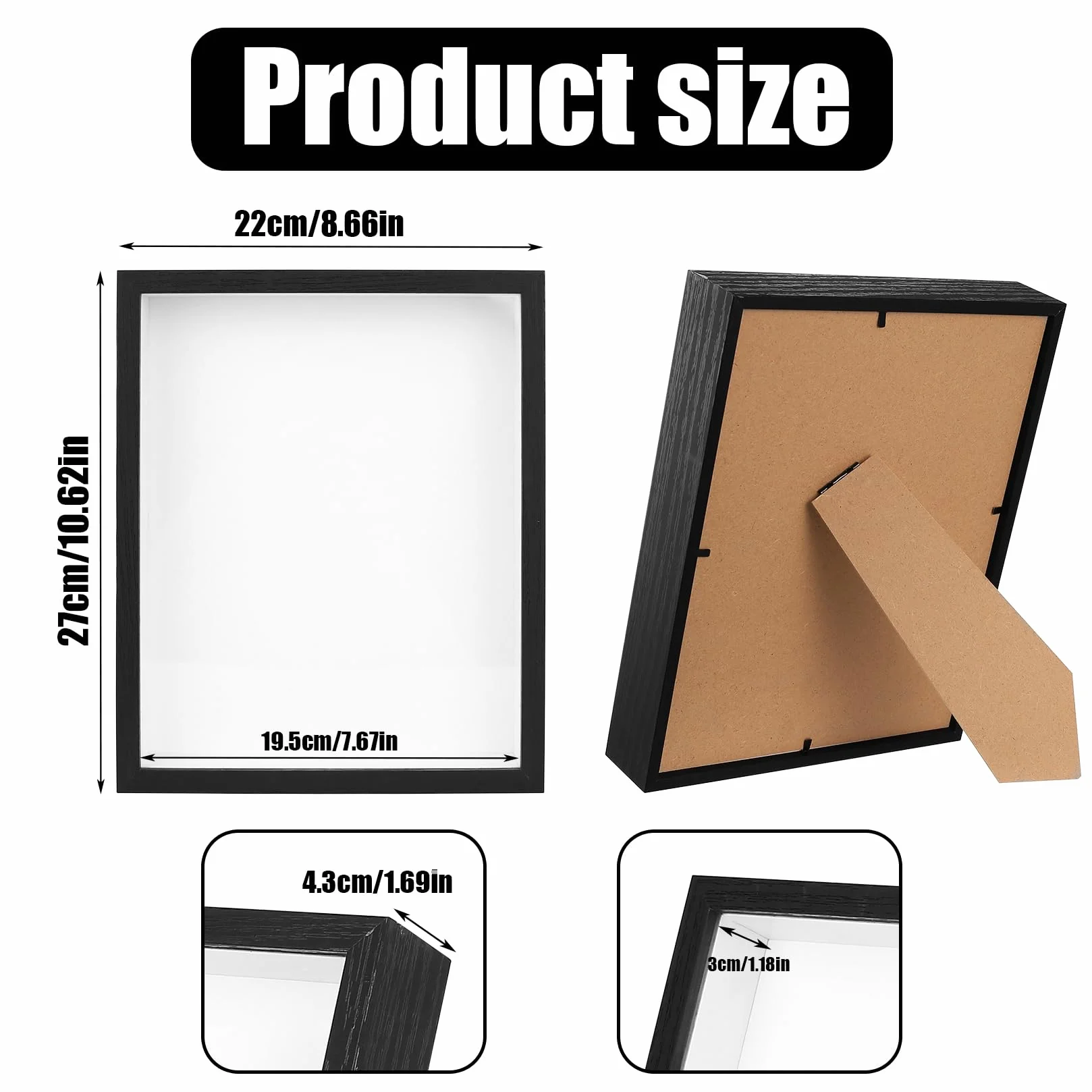 Ramki 3D do rękodzieła, głębokie ramki 3D, 20 x 25 cm, pusta drewniana ramka na zdjęcia na pamiątkę, ukończenie szkoły, rocznicę, ślub