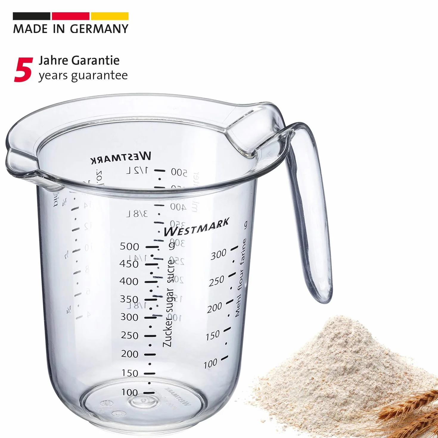 Westmark Dzbanek z miarką, Pojemność: 0,5 l, Wielojęzyczna podziałka w różnych jednostkach, Tworzywo sztuczne, Przezroczysty, 30642270