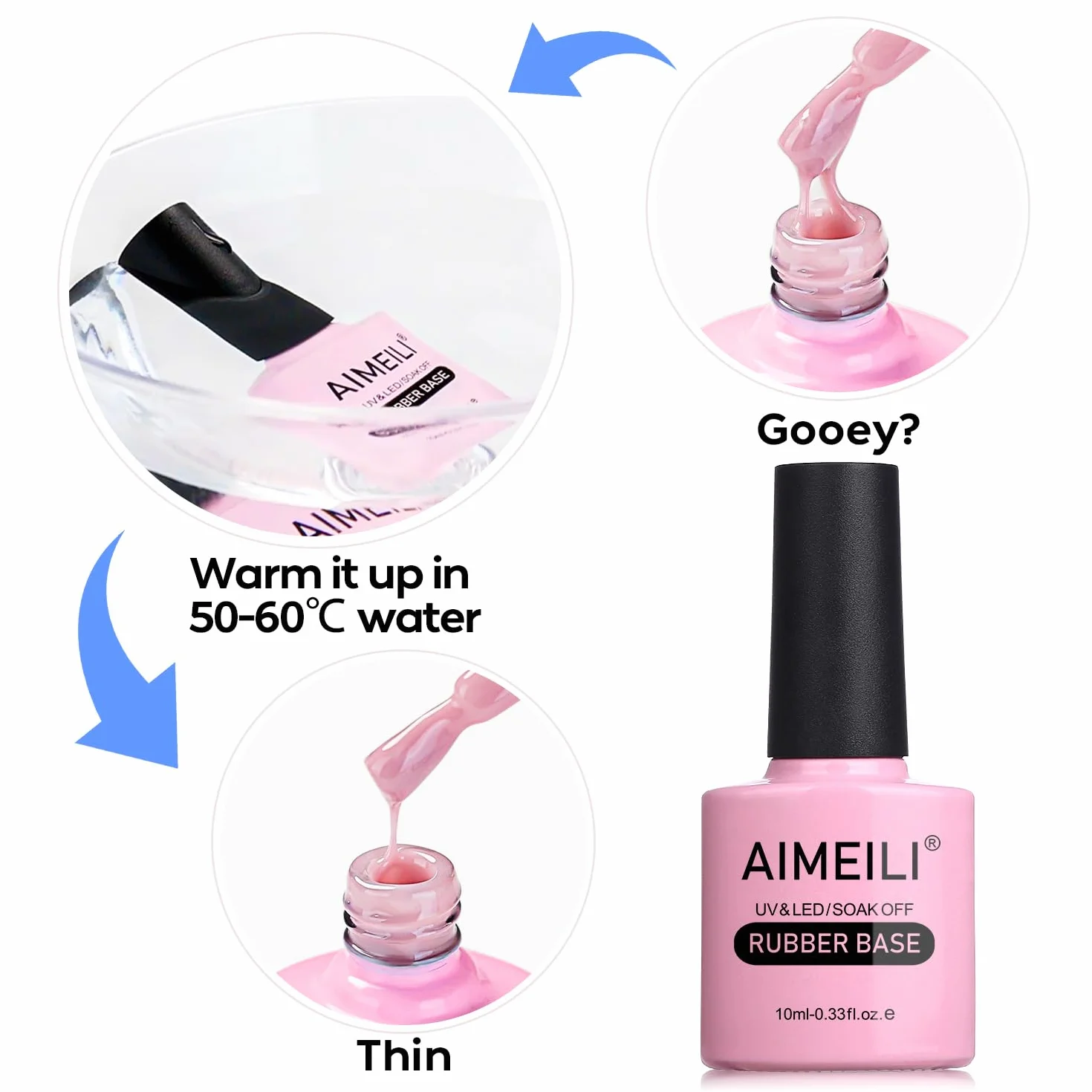 AIMEILI Rubber Base Gel Baza Kauczukowa Rubber Base Coat UV/LED Soak Off Żelowy Lakier do Paznokci Manicure - (444) 10ml