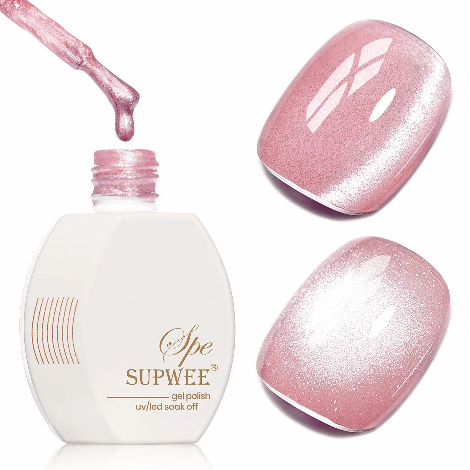 SUPWEE Cat Eye lakier żelowy UV do paznokci z magnesem, 15 ml, brokatowy Cat Eye żel różowy, magnetyczny lakier do paznokci, holograficzny kocie oko, lakier do paznokci, zmywalny, Nail Art Manicure