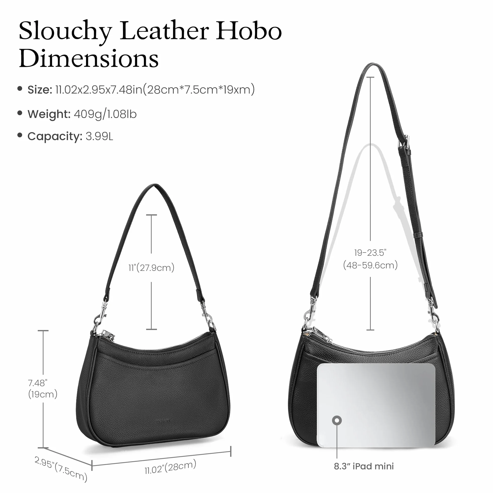 befen Torebka damska z prawdziwej skóry, mała torba na ramię, elegancka torba Hobo Bag dla kobiet, z blokadą RFID, torba na ramię z 2 paskami na ramię – modna, prosta, klasyczna