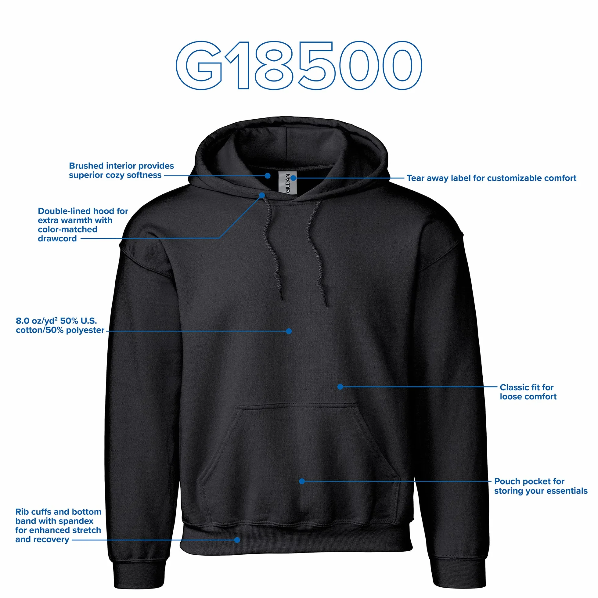 Gildan Bluza z kapturem Dla mężczyzn Bluza polarowa z kapturem, styl G18500 (1 w zestawie)