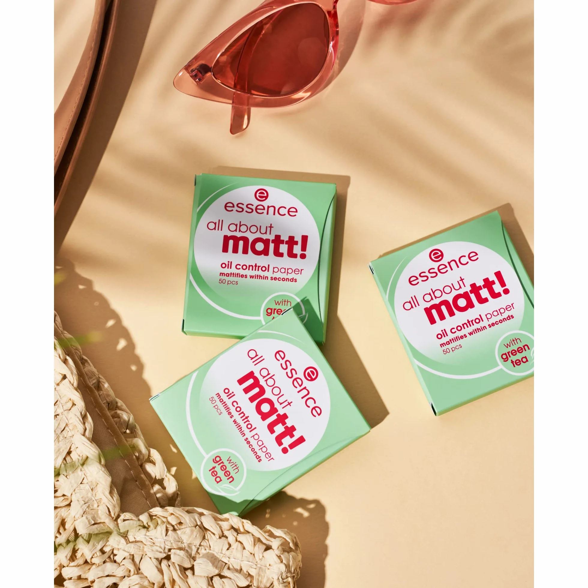 essence bibułki matujące all about matt!, kontrola natłuszczenia / kontrola połysku, matowy (50pcs)