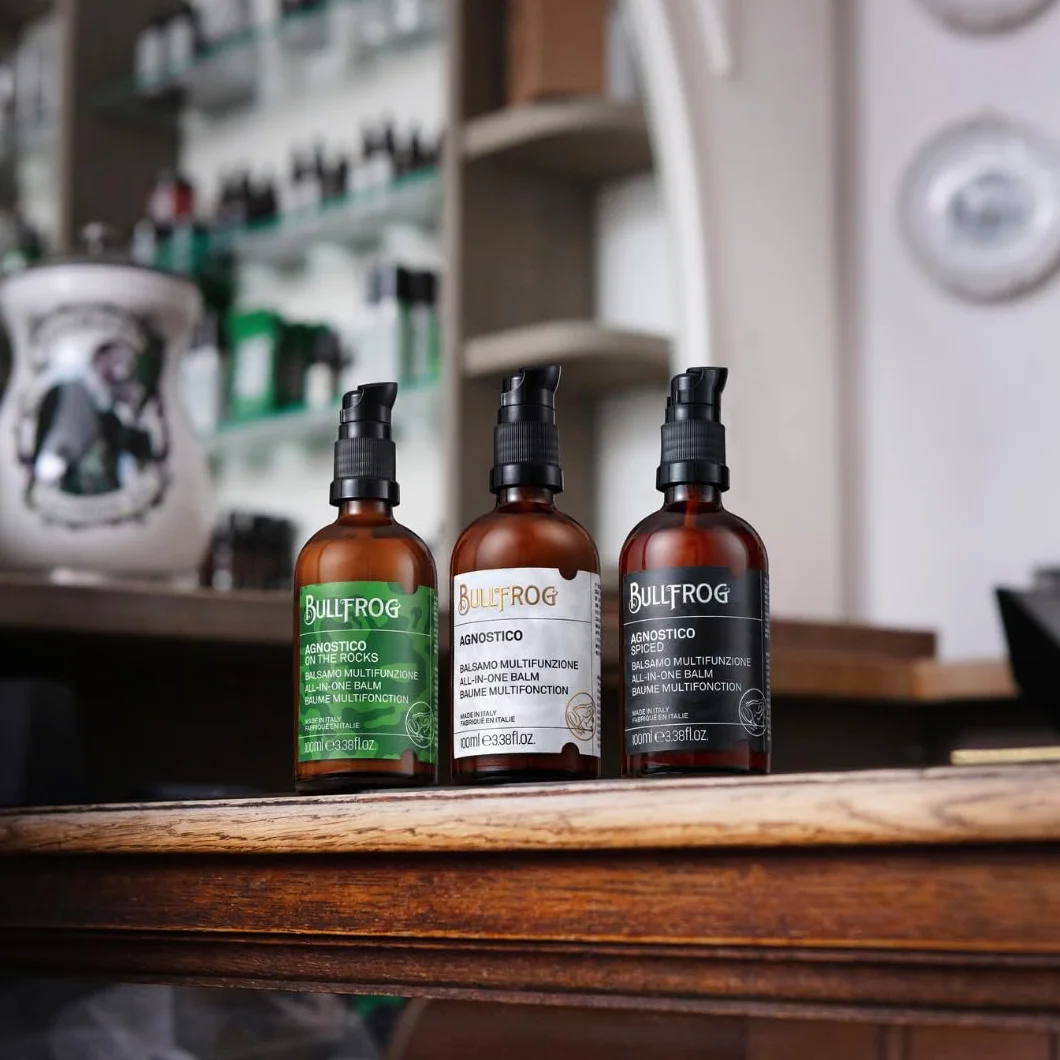 Bullfrog – Agnostico Legends zestaw balsamów: Oryginalny, Spiced i On The Rocks. Niekonwencjonalne i żywe zapachy, zmiękcza brodę i włosy, nawilża i uspokaja, 3 x 100 ml