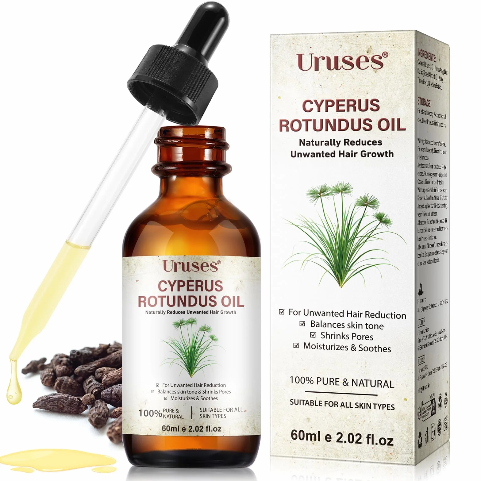 Olej Cyperus Rotundus do usuwania włosów 60 ml – Naturalny bloker DHT