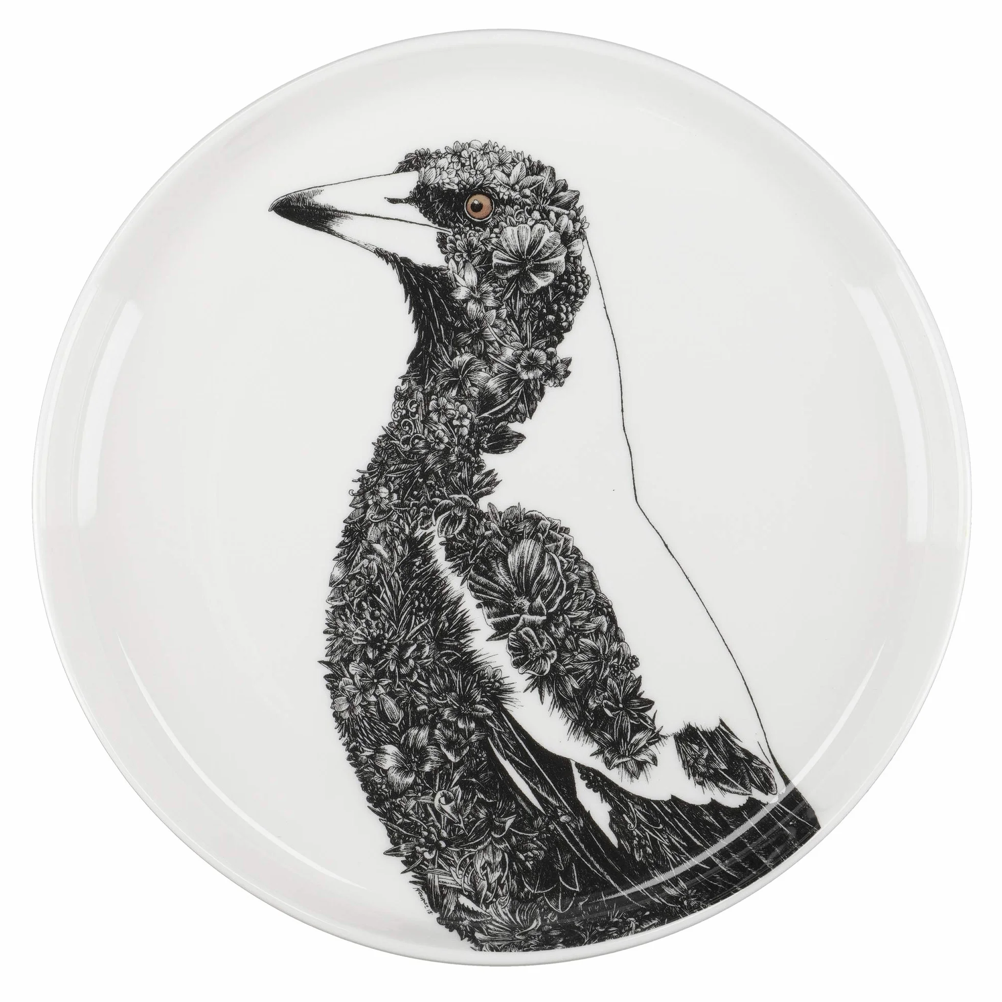 Maxwell & Williams Marini Ferlazzo Birds Dekoracyjna płyta boczna z australijskim wzorem sroki, pudełko na prezent, delikatna porcelana, biała, 20 cm