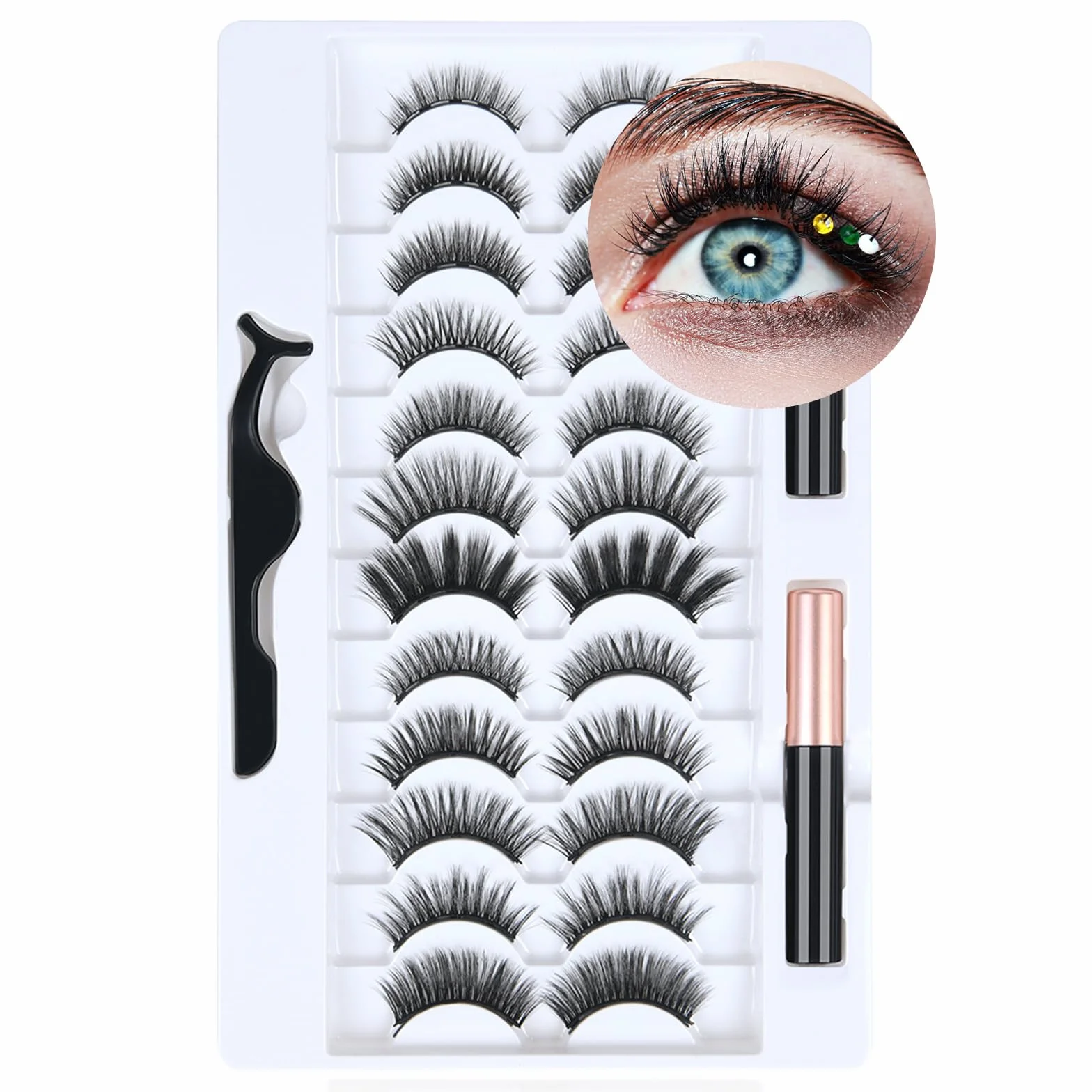 Magnetyczne sztuczne rzęsy, 12 par magnetycznych rzęs z 2 magnetycznymi eyelinerami, wielokrotnego użytku, zestaw sztucznych rzęs, naturalny i długotrwały efekt 3D