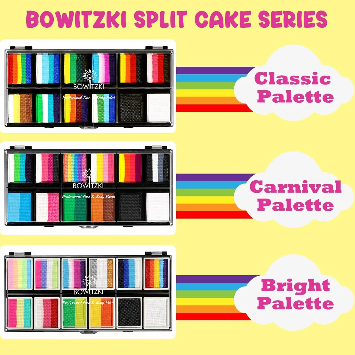 Bowitzki 12 x 10 gm profesjonalny zestaw do malowania twarzy dla dzieci dorosłych z szablonem One Stroke Split Cake Nietoksyczna tęczowa flora delfin jednorożec płomień farba do ciała makijaż - jasny
