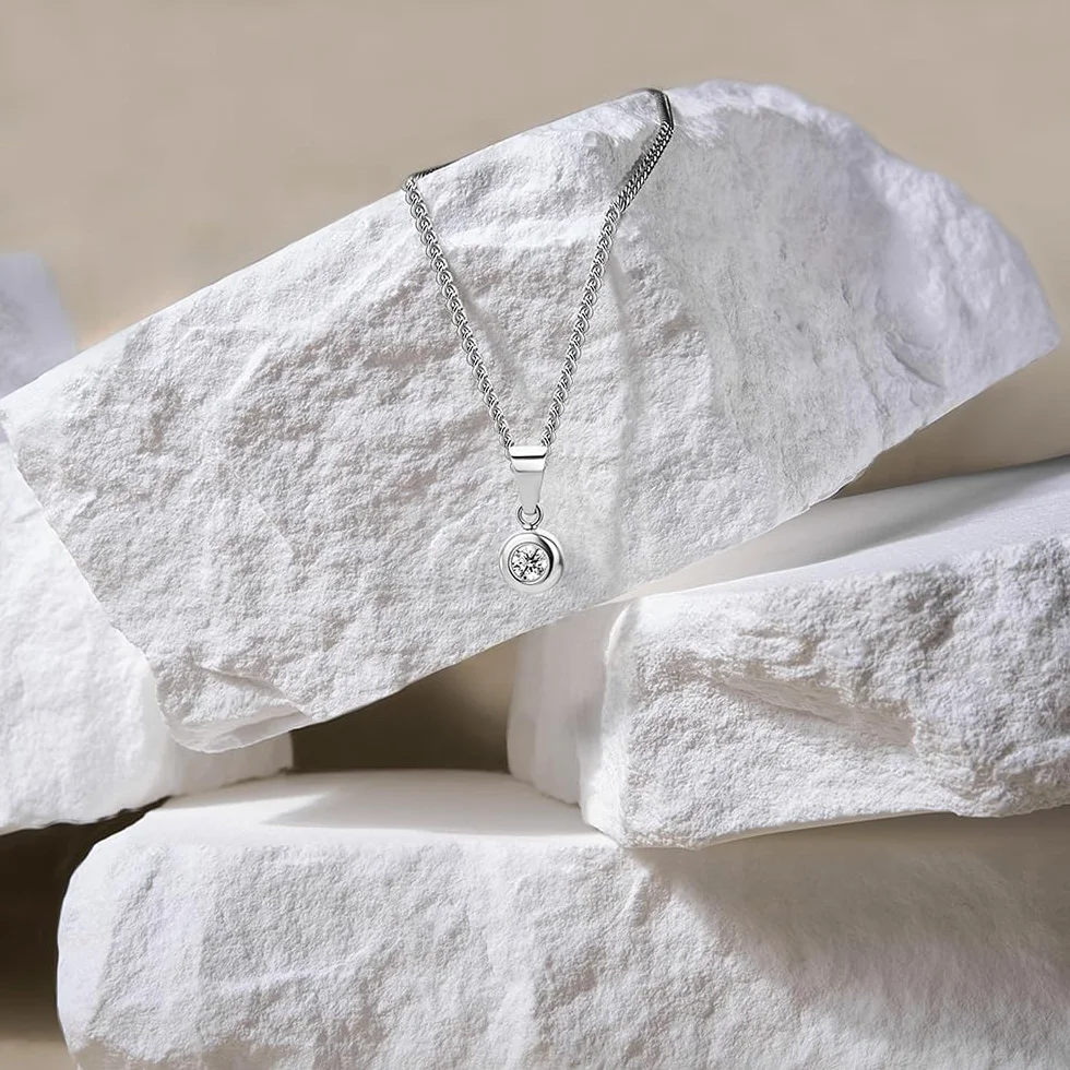 OROVI Łańcuszek złoty, 14 k (585) żółte złoto/białe złoto, 0,10 ct / 0,50 ct diament naszyjnik damski, złoty łańcuszek z wisiorkiem w kształcie diamentu, łańcuszek pancerka 45 cm, biżuteria damska