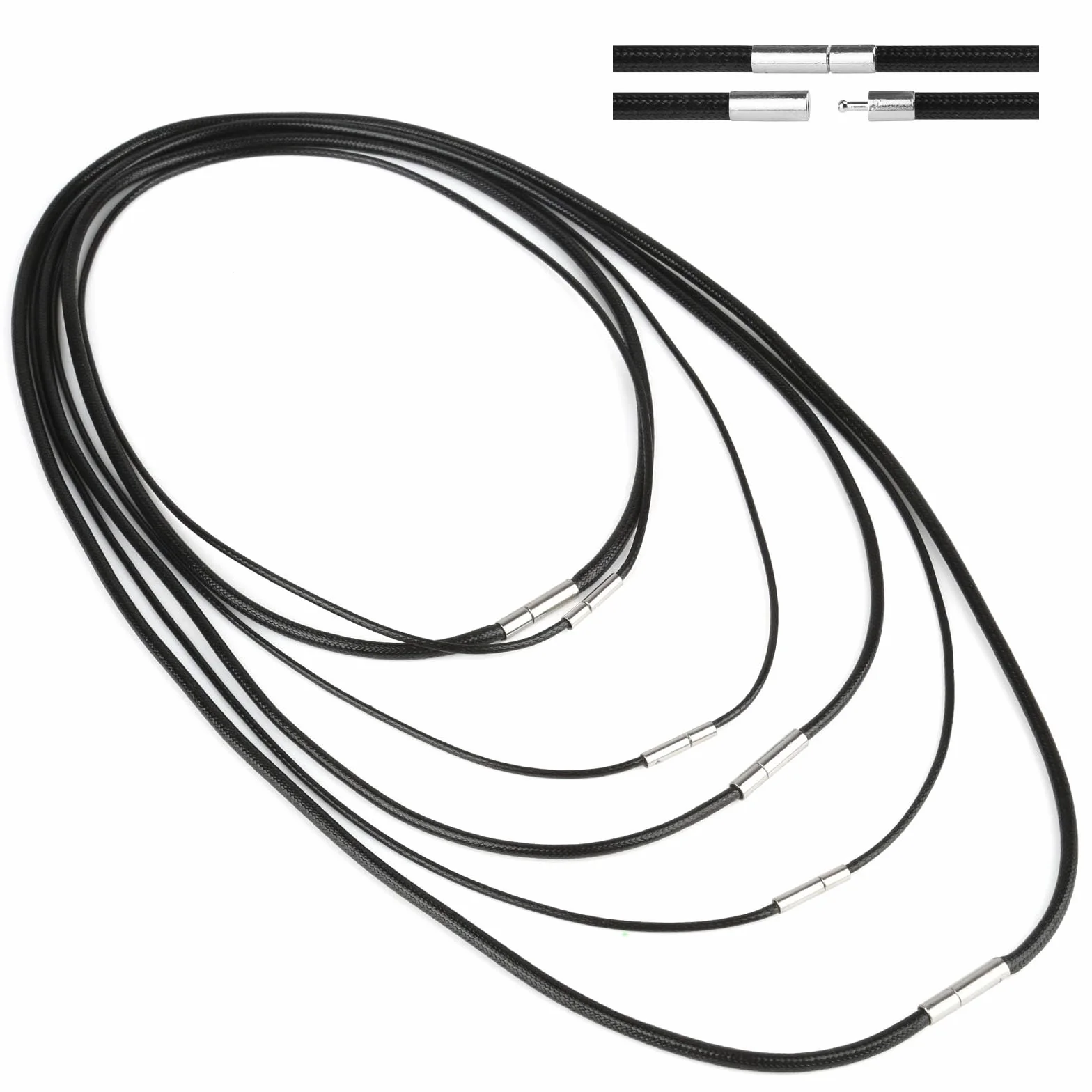 6 sztuk skórzanych rzemyków do łańcuszka, 1,5/3 mm, rzemyk ze sztucznej skóry z zamknięciem, skórzany pasek do łańcuszków, skórzany naszyjnik damski, czarny skórzany naszyjnik dla mężczyzn