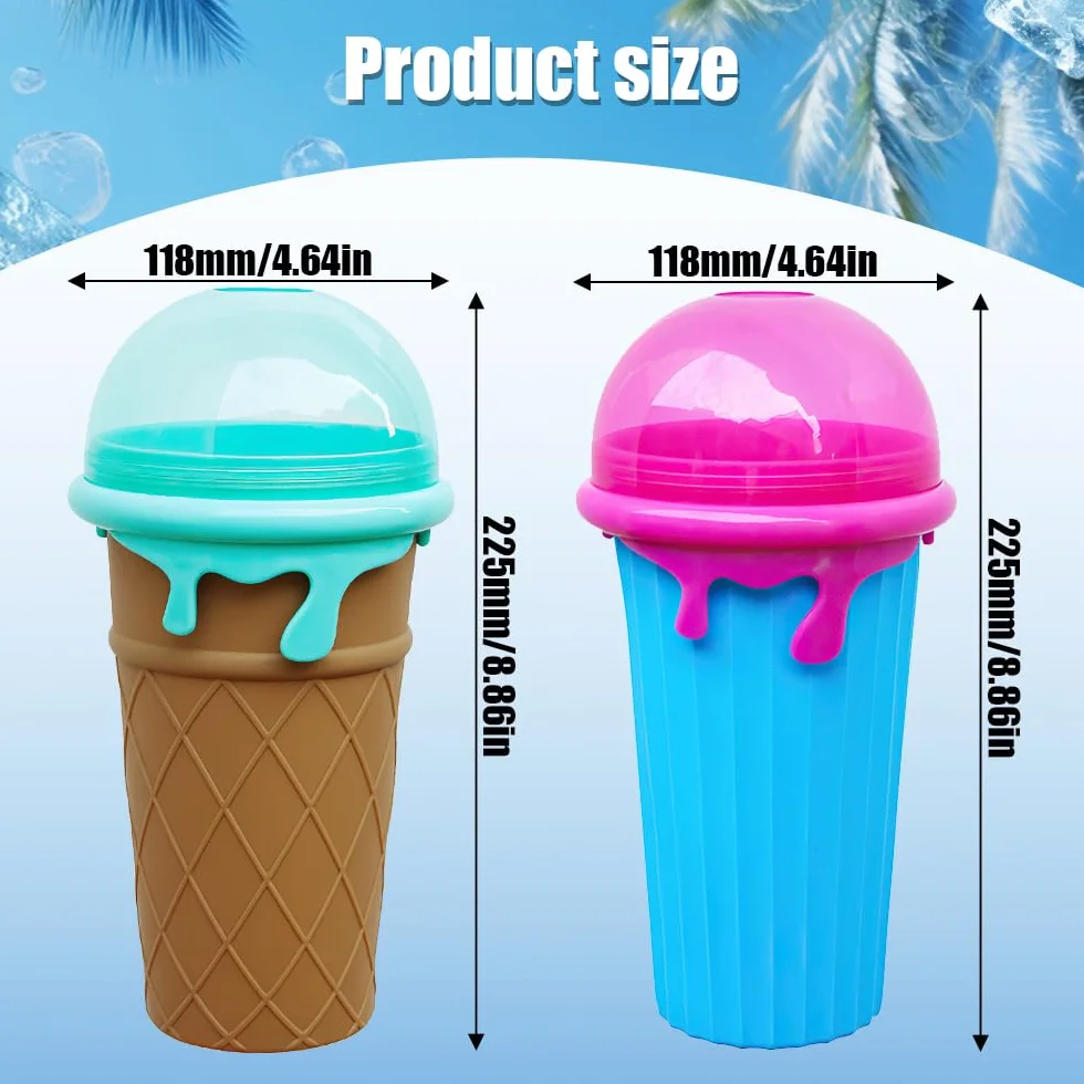 LUFEIS Slushy Maker Cup, 2 szt. 500 ml Frozens Squeeze Cup silikonowy kubek z słomą i łyżką 2 w 1, smoothie DIY Homemade Smoothie Cup, wielokrotnego użytku, dwuwarstwowe smoothie
