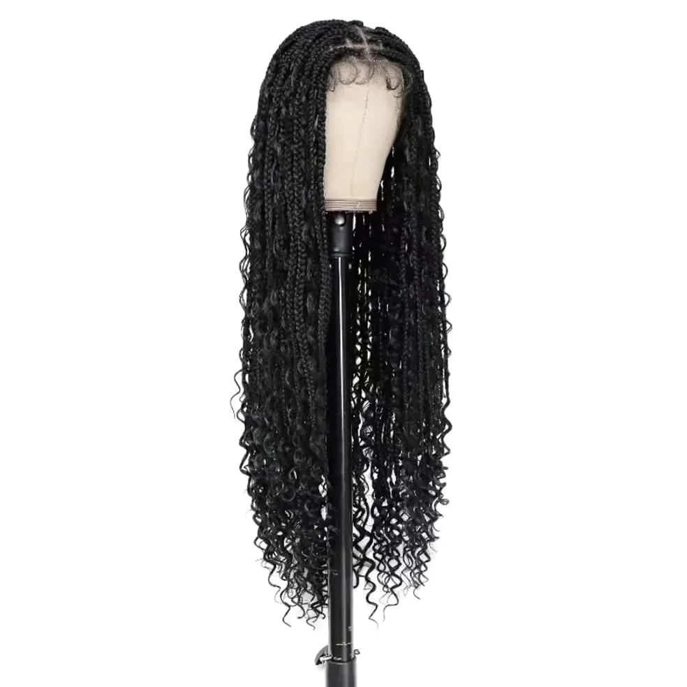 Peruki syntetyczne plecione w stylu boho 91 cm, pełne koronkowe peruki bez węzłów dla czarnych kobiet dodają objętości włosom