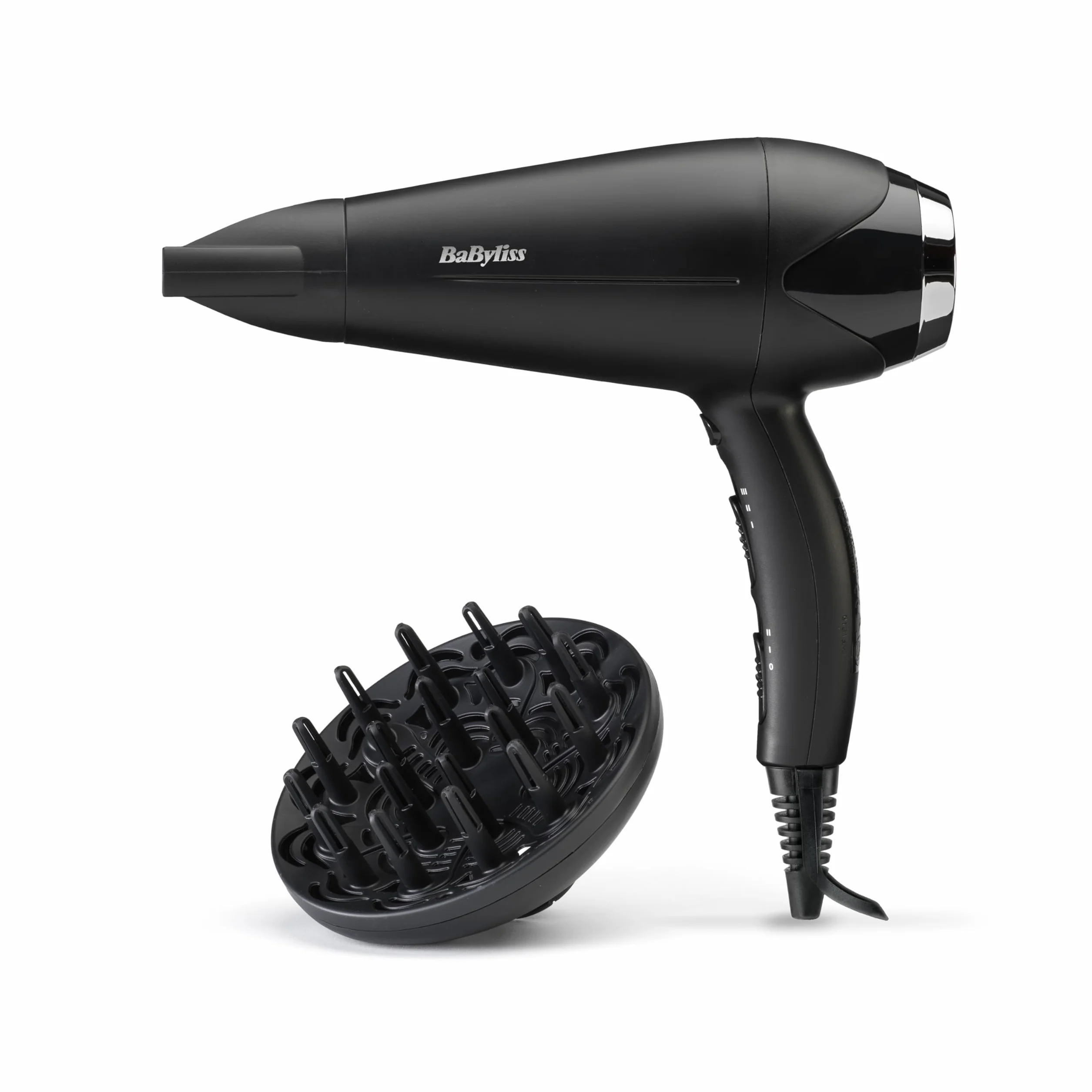Suszarka do włosów BaByliss Turbo Smooth - 2200 W Mocna suszarka do włosów, Duży dyfuzor, jonizacja bez puszenia włosów, 3 ustawienia temperatury i 2 prędkości, Czarny, D572DE
