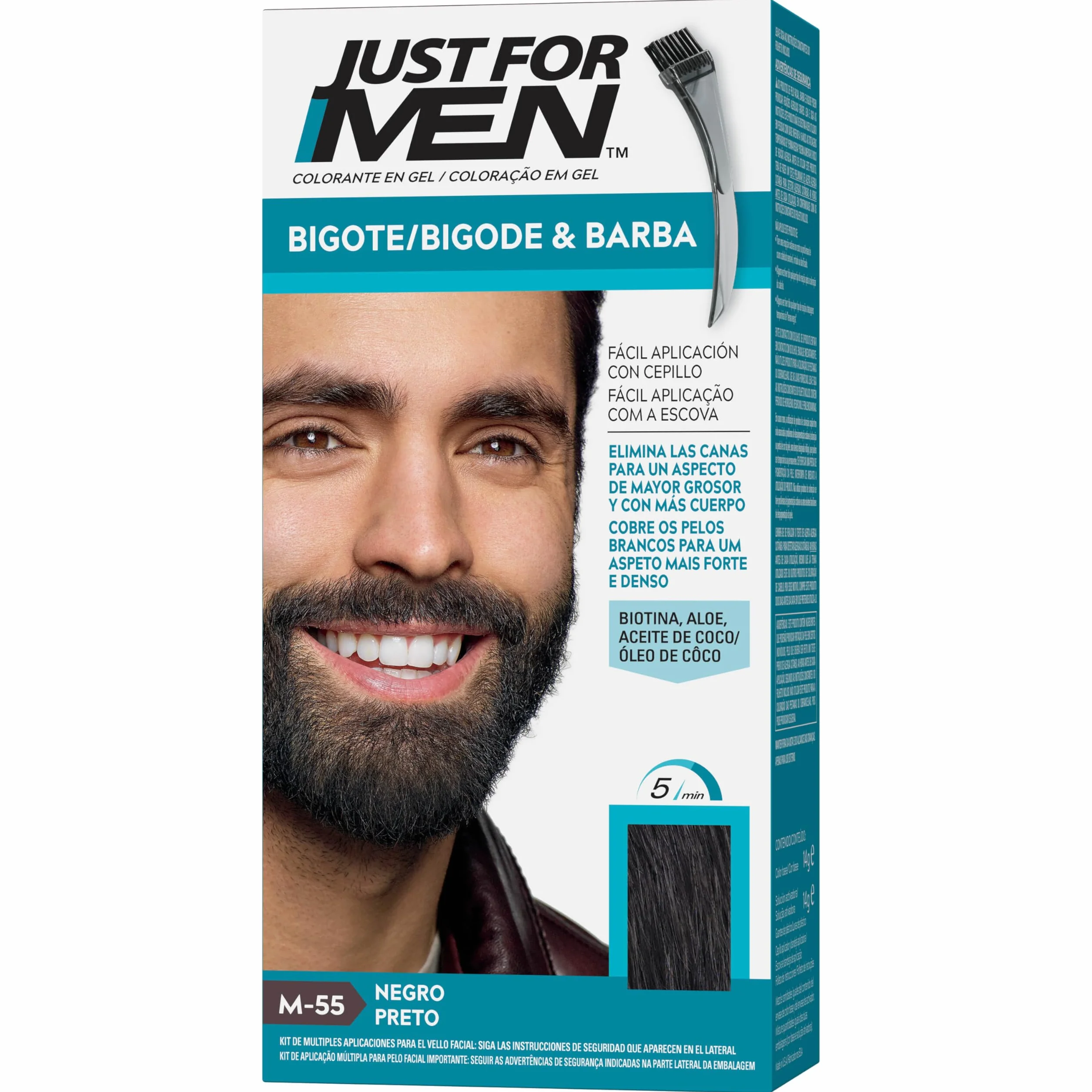 Just For Men Barwnik wąsów i brody, usuwa siwe włosy, aby uzyskać bardziej gęsty i pełny wygląd, z aplikatorem pędzla w zestawie, kolor czarny, M55