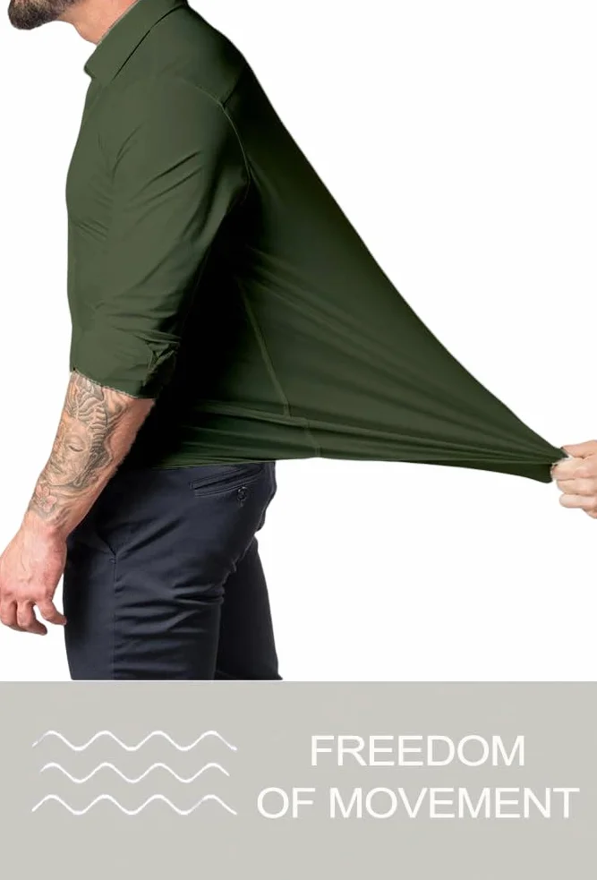 Męskie koszule slim fit z długim rękawem, rozciągliwa koszula do noszenia na co dzień, zapinana na guziki, uwydatnia muskulaturę