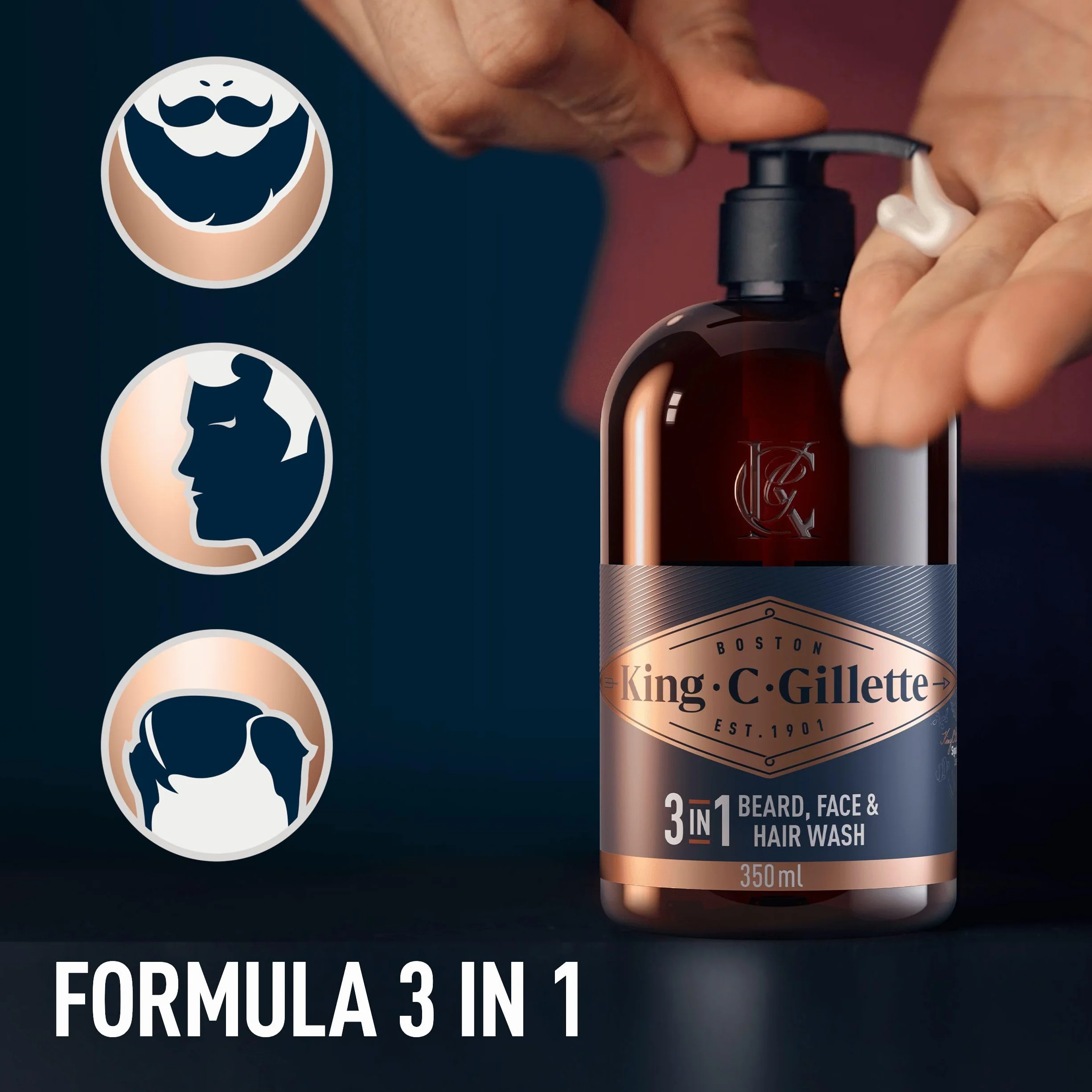 King C. Gillette idealny zestaw do brody na co dzień, z torbą podróżną, oczyszczaczem 3 w 1 brodą i twarzą 350 ml i odżywką do brody 100 ml