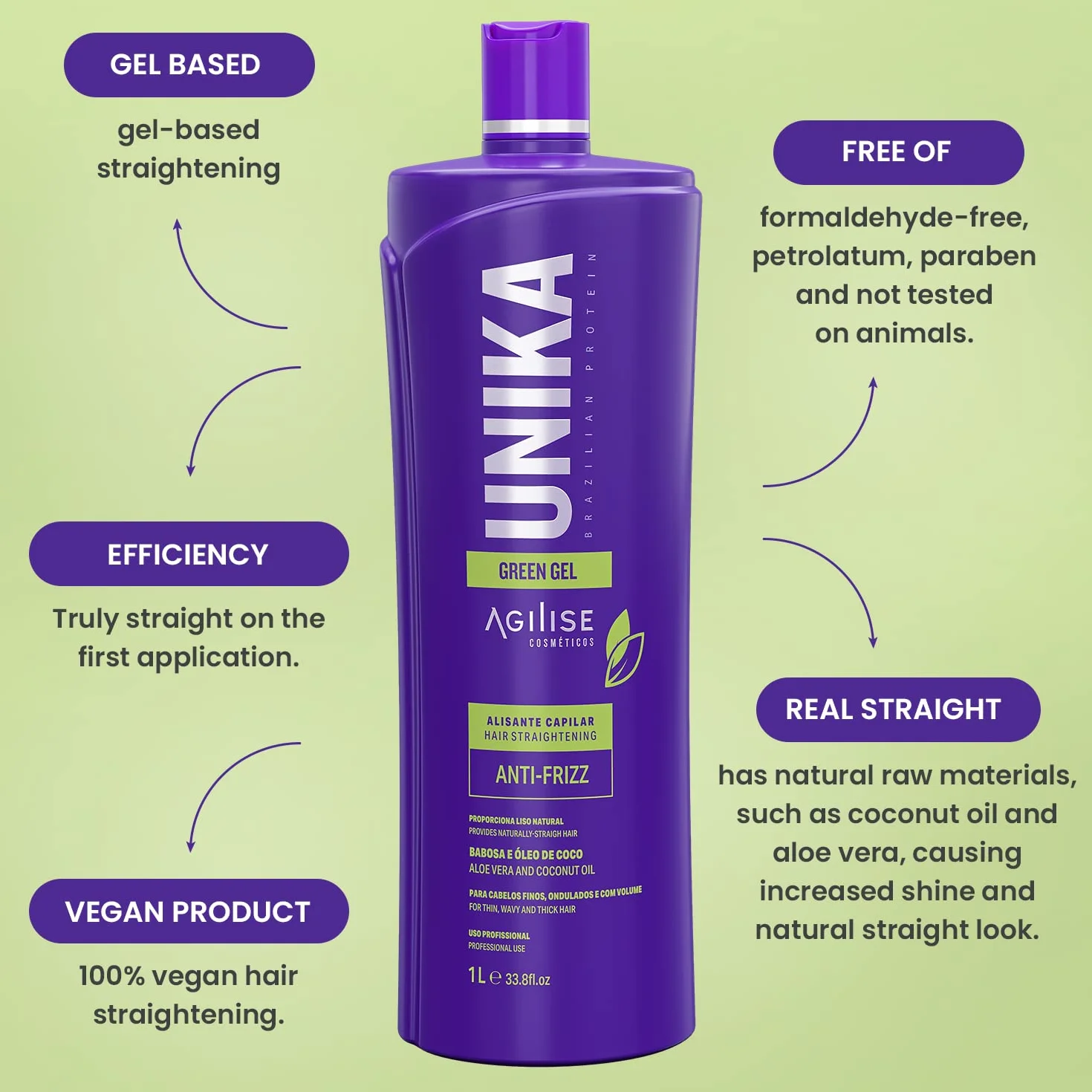 Agilise | Unika Green Gel Hair Prostowanie | Anti-Frizz For Thin, Wavy And Thick Hair | 1000 ml