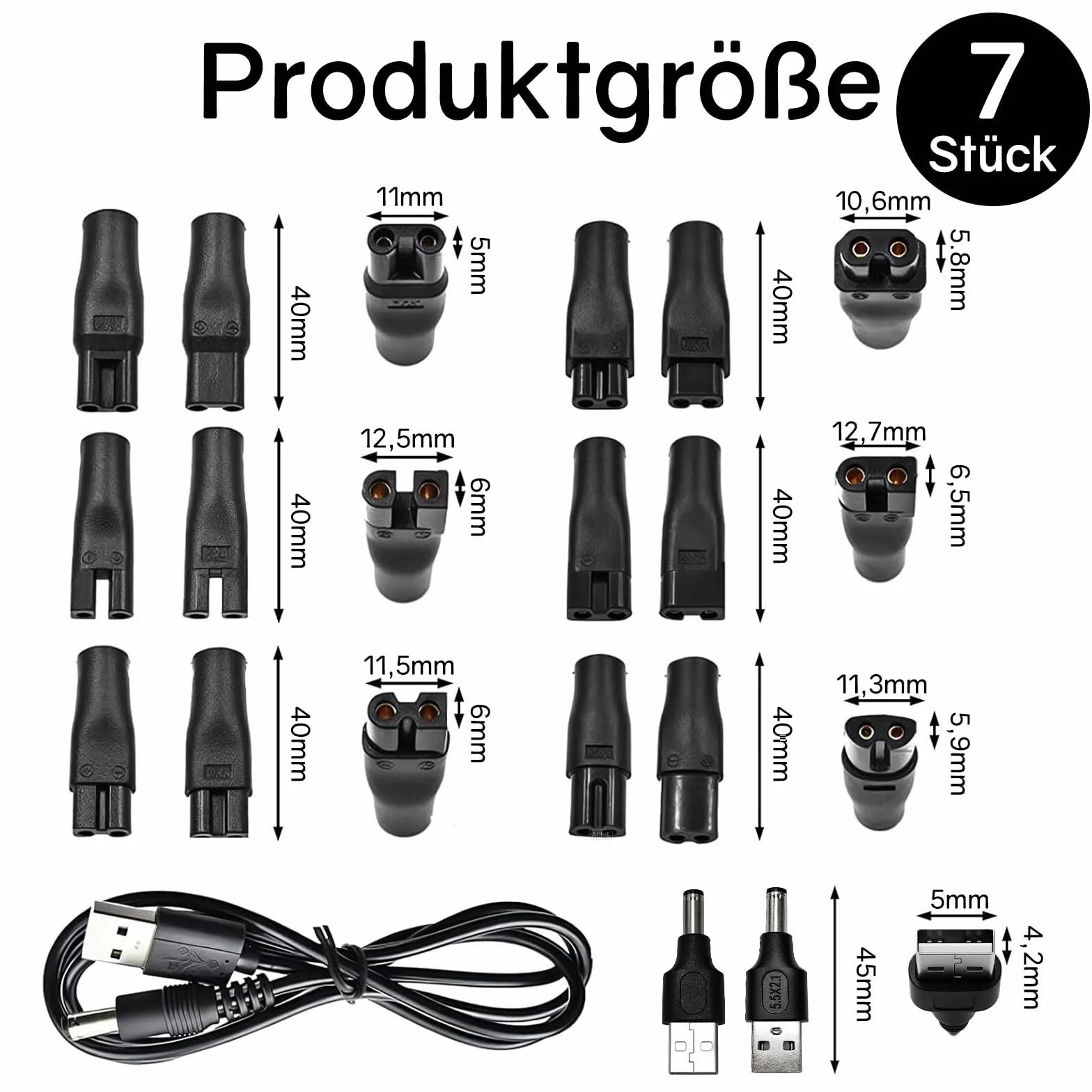 Powice 7 sztuk ładowarek do golarki 5 V, kabel sieciowy, adapter USB, zestaw do wymiany kabli ładowania, przyrządy kosmetyczne, elektryczne fryzjerów, oczyszczacze