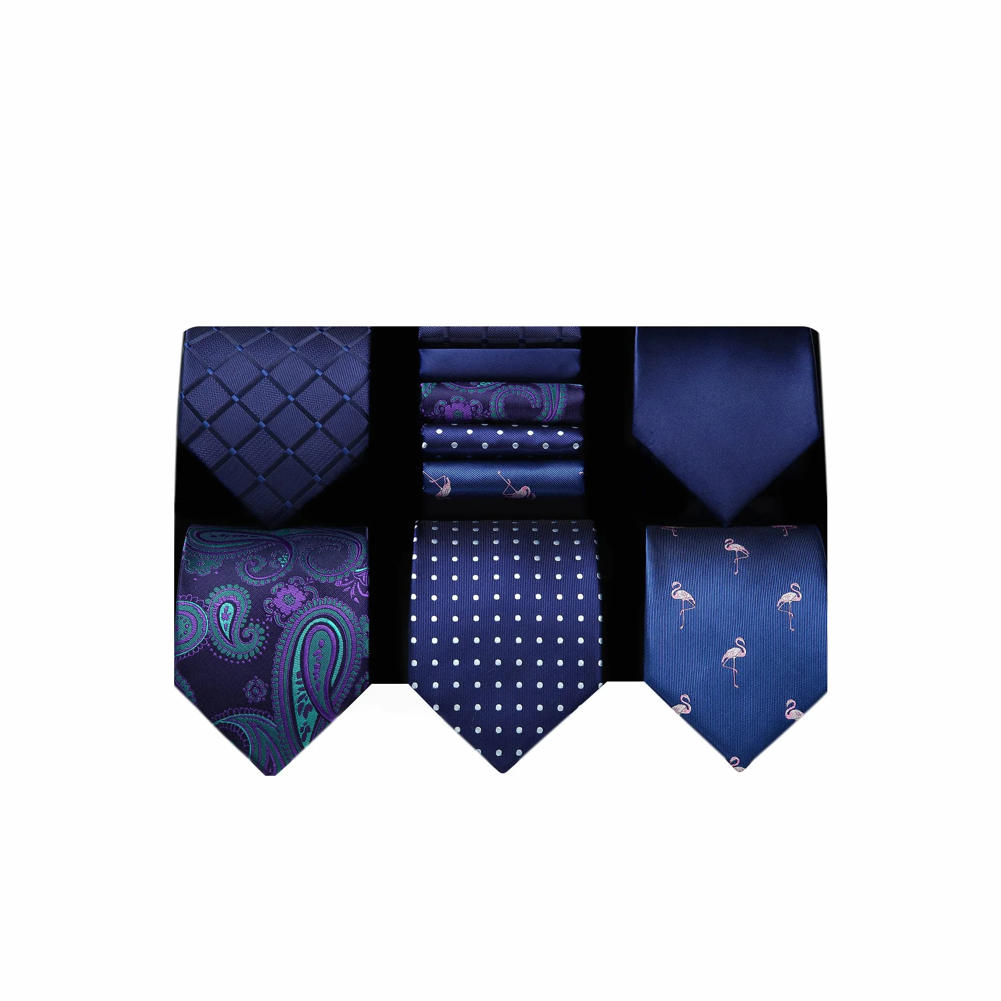 HISDERN Zestaw 5 sztuk klasycznego, formalnego, eleganckiego męskiego jedwabnego krawata z poszetką, T5-03, Rozmiar uniwersalny