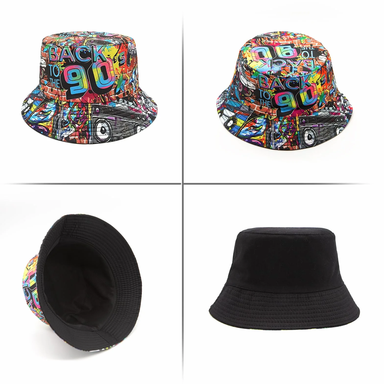 YAMEIZE Styl retro lata 80. letni kapelusz typu bucket dla kobiet mężczyzn nastolatków vintage dwustronny kapelusz rybacki słońce na zewnątrz