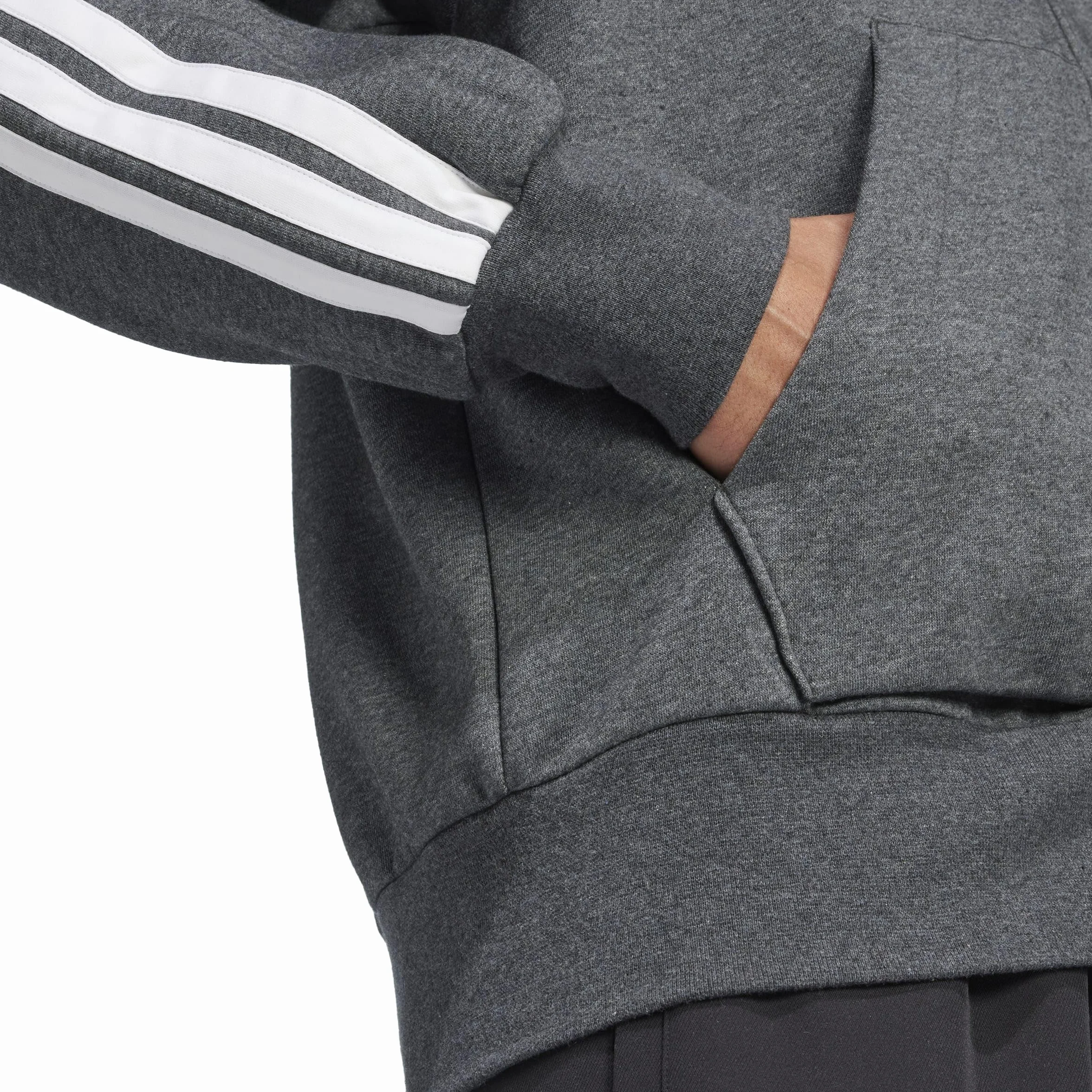 adidas Mezczyzni Essential Three Stripes Fleece Zipper Hoodie Sweatshirt, dark grey heather/black, XL