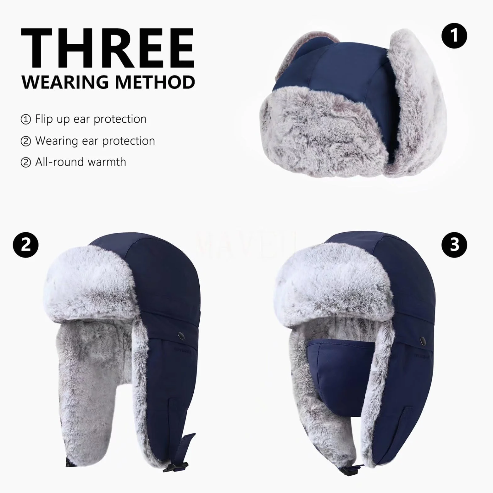 GADIEMKENSD Winter Trapper Hat for Women and Kids Warm Russian Ushanka for Men's Snow Ski Hunting Trooper Hat with Windproof Mask EarFlap Chin Strap Faux Fur Aviator Bomber Hat Cold Weather Cap Blue L