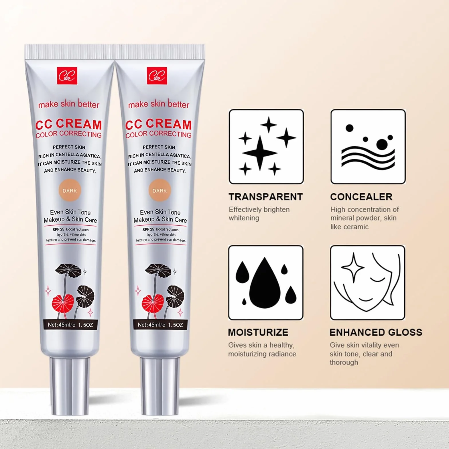 Centella Asiatica CC-Creme, CC Cream Fluid podkład do zakrywania niedoskonałości skóry, LSF 25+, do dostosowania kolorytu skóry, pełne pokrycie, korektor kolorów makijażu