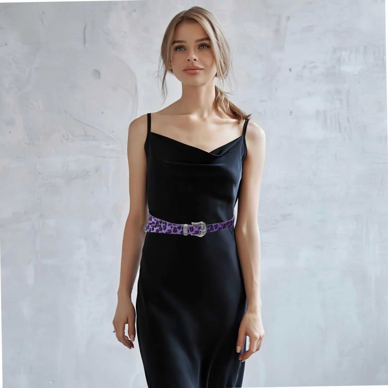 Modny Pasek Z Nadrukiem W Panterkę: Dla Kobiet W Stylu Vintage Western Szeroki Pasek Z Klamrą Modne Dodatki Do Spodni Jeansy Sukienka Casual Odzież Fioletowy