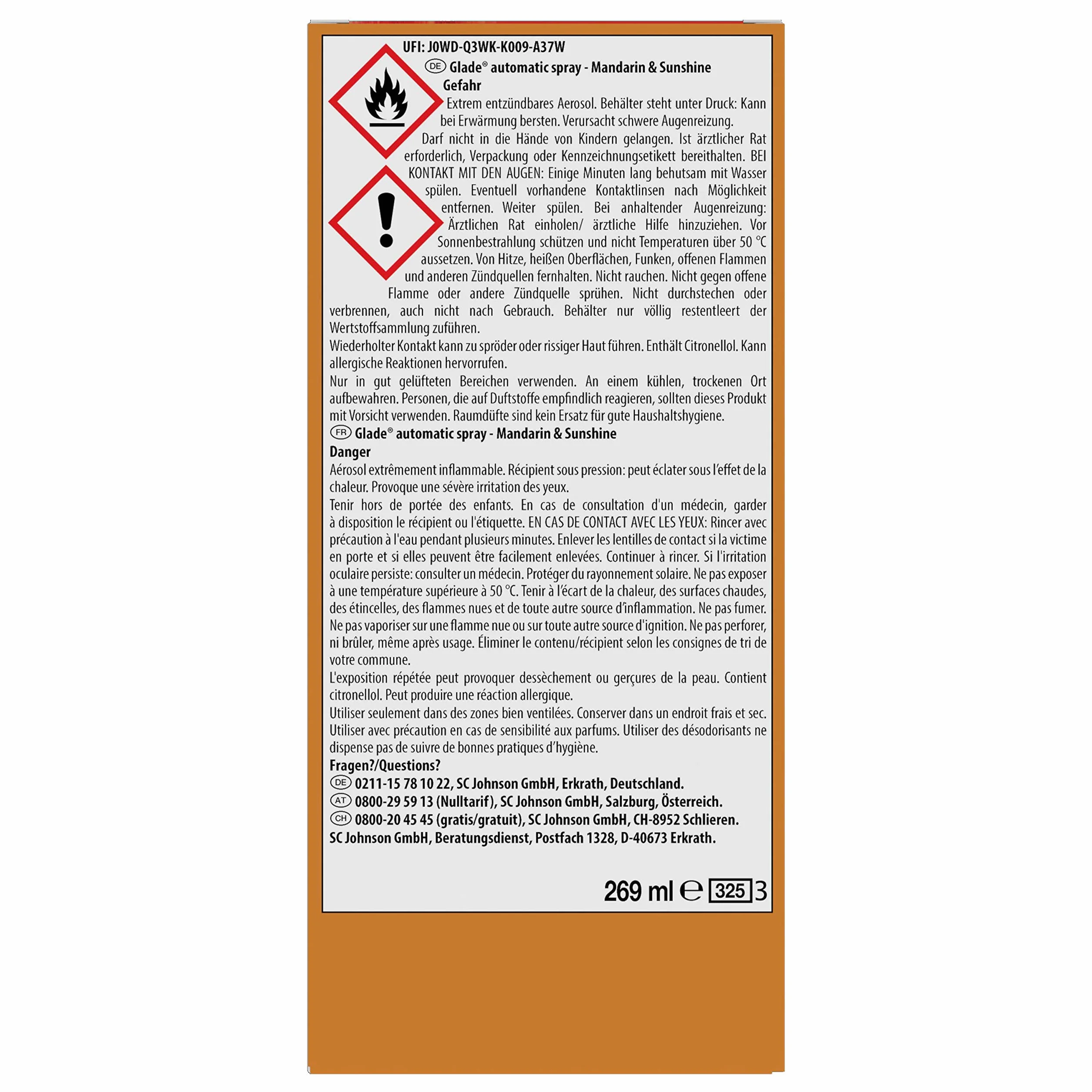 Glade (Brise) Automatyczny spray, zapach do pomieszczeń, uchwyt z 1 wkładem, mandarynka i Sunshine, 1 opakowanie (1 x 269 ml)