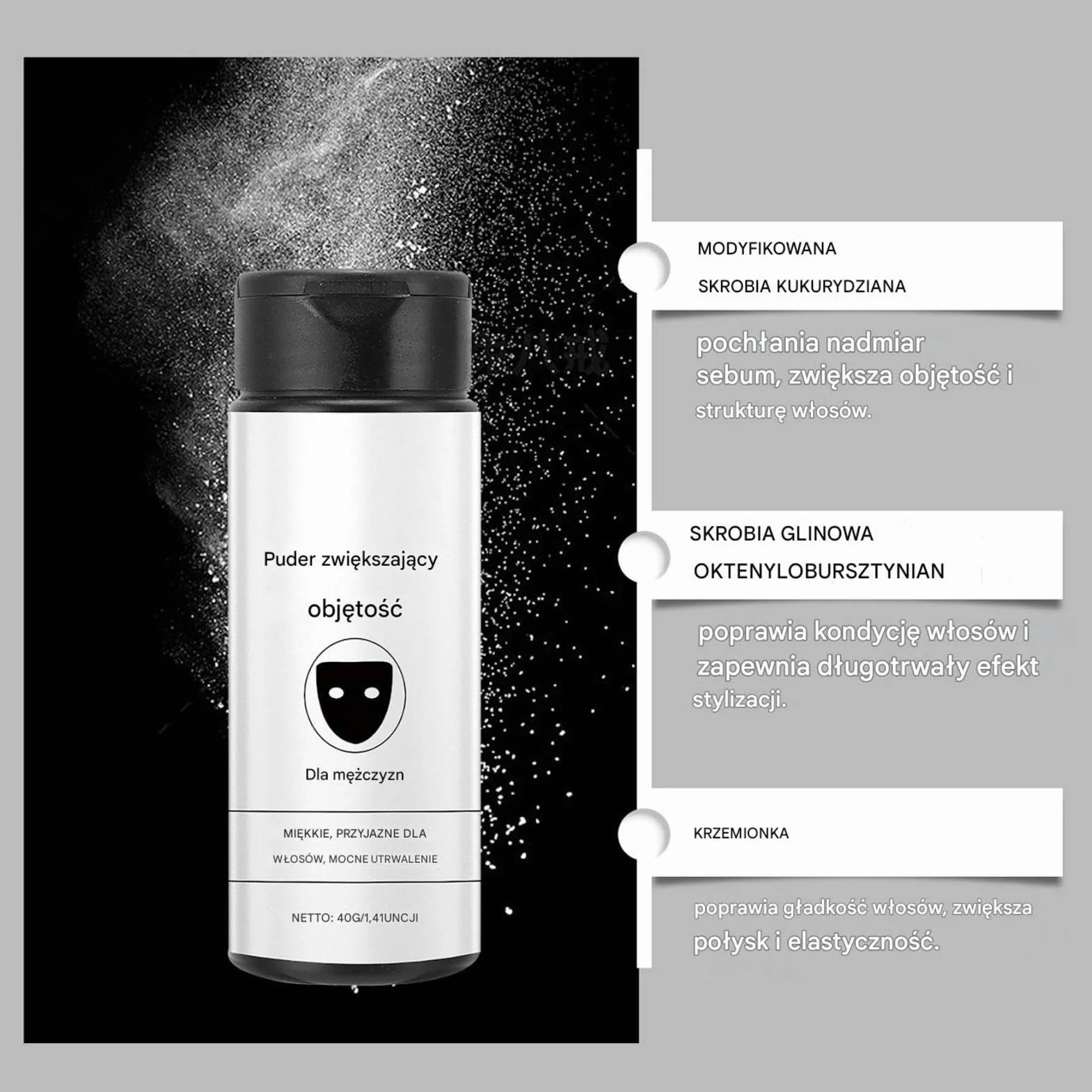 Men's Hair Styling Powder Volumizing Texturizing Powder Long-Lasting Natural Look Hair Talc 40g