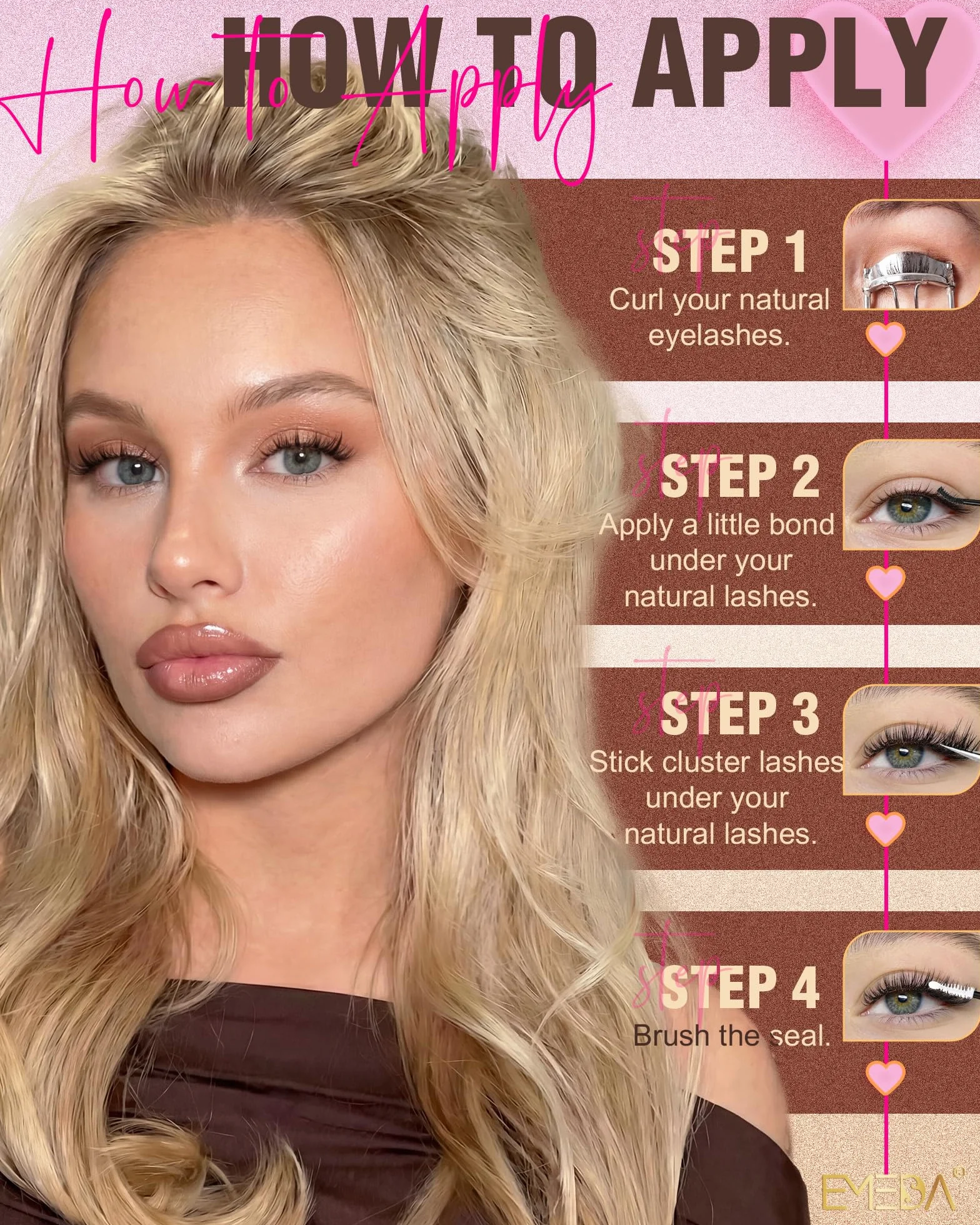 EMEDA Manga Naturalne Brązowe klastry rzęsy Wispy Anime DIY do Przedłużania Rzęs indywidualne rzęsy D-Curl z Przezroczysty i miękki band 8mm 10mm 12mm 14mm Mix Lash Clusters Łatwe do Nałożenia
