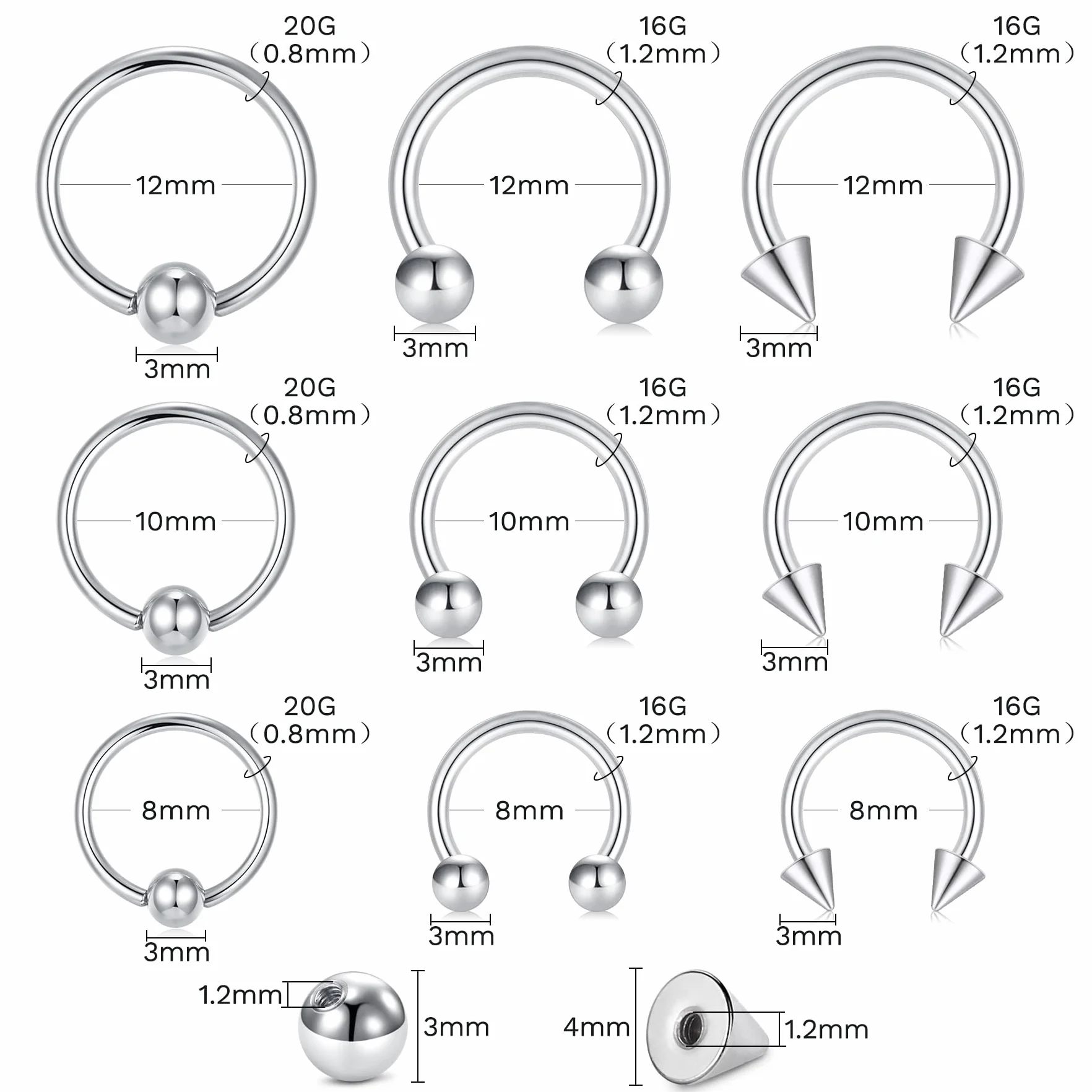 AVYRING 99 sztuk zestaw piercingów 14G 16G 18G 20G 316L stal chirurgiczna narzędzia do piercingu