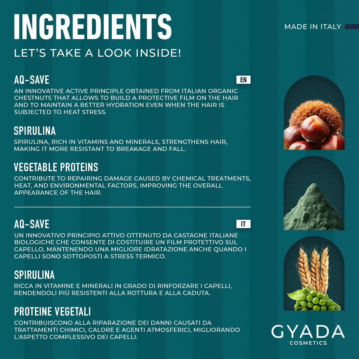 GYADA COSMETICS, Termoprotektor wzmacniający ze spiruliną i AQ-SAVE, termoprotektor do włosów o działaniu regenerującym, do włosów nawilżonych, bez nge i bez ważenia, 100 ml