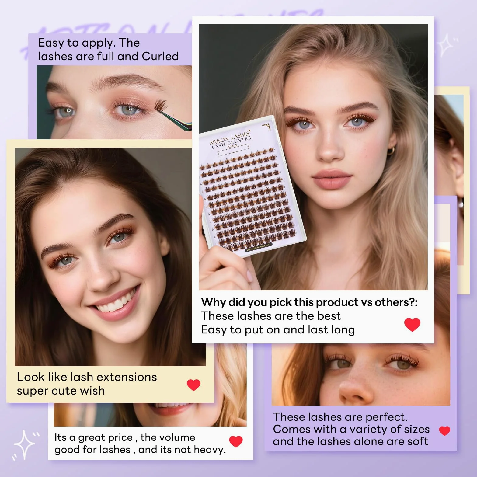 Arison Lashes Brązowe rzęsy w kępkach Manga Pojedyncze przedłużanie rzęs DIY Cosplay Rzęsy (Brown Fluff-D-9-16Mix)