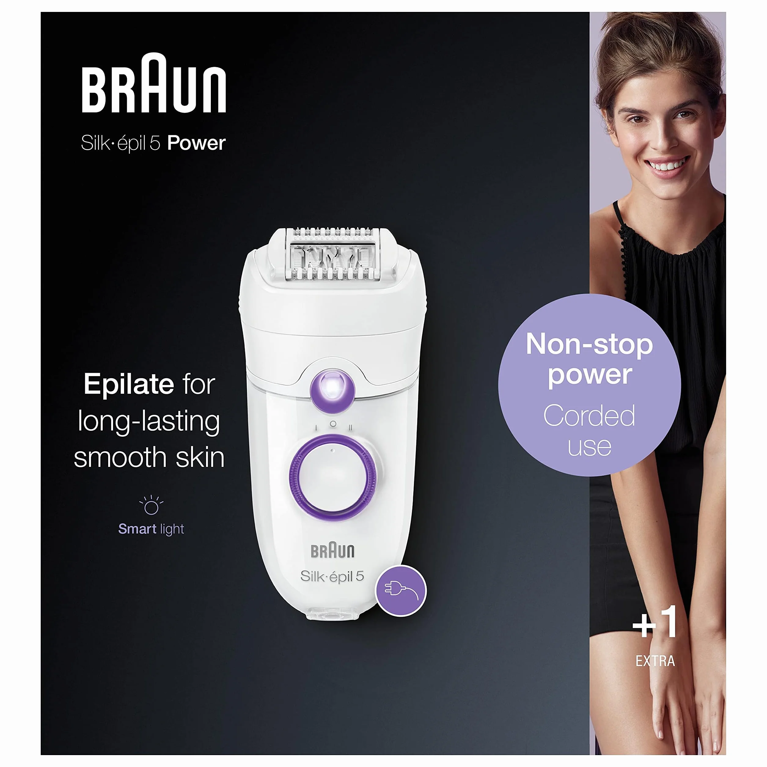Braun Silk-épil 5, damski depilator, nadaje się do trudnych konturów, z regulacją prędkości, wygodne usuwanie włosów, pomysł na prezent, 5-505 biały i fioletowy