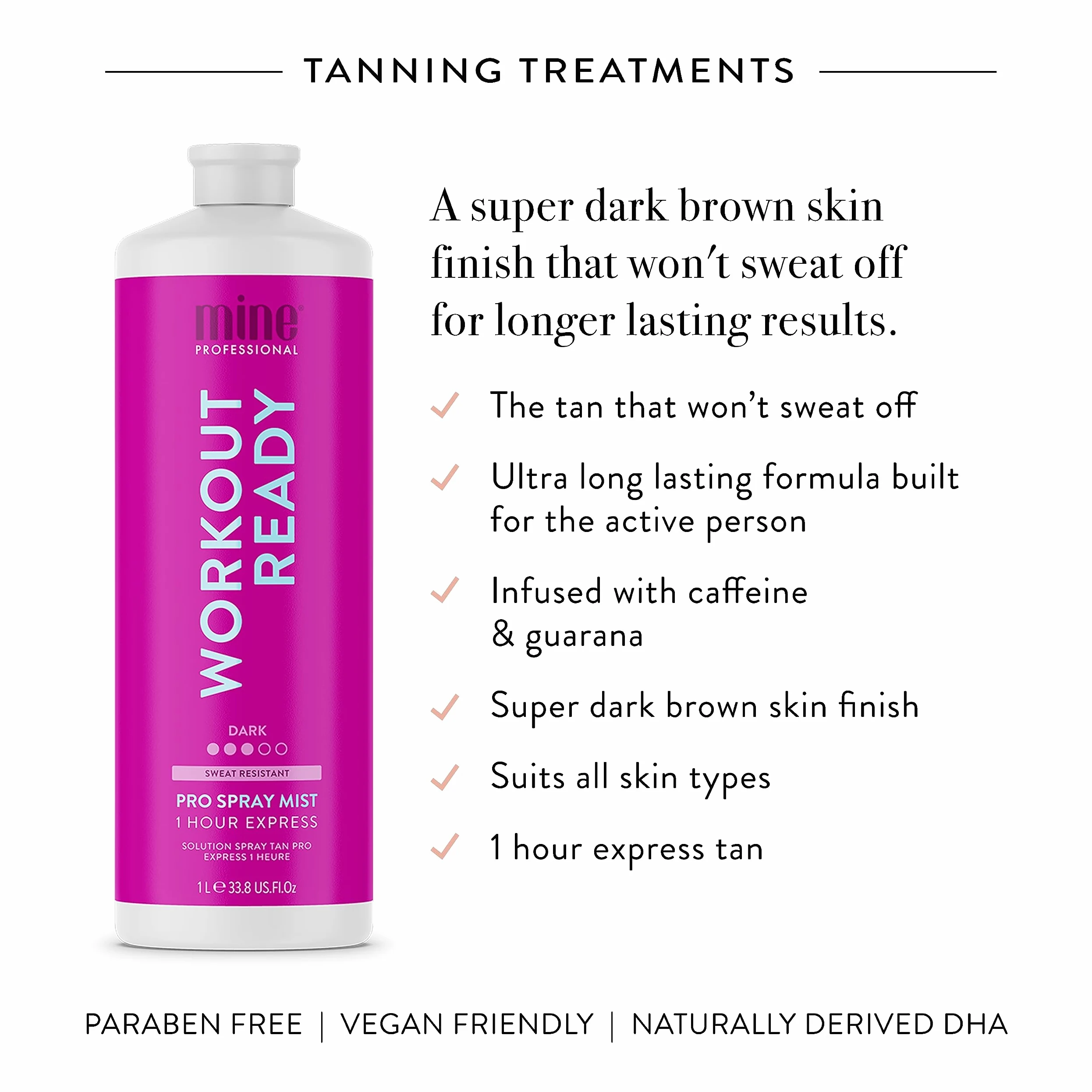 MineTan Workout Ready Spray do Opalania, Odporne na pot, Bardzo ciemnobrązowe wykończenie, 1 godzina ekspresowa formuła, Wegańska