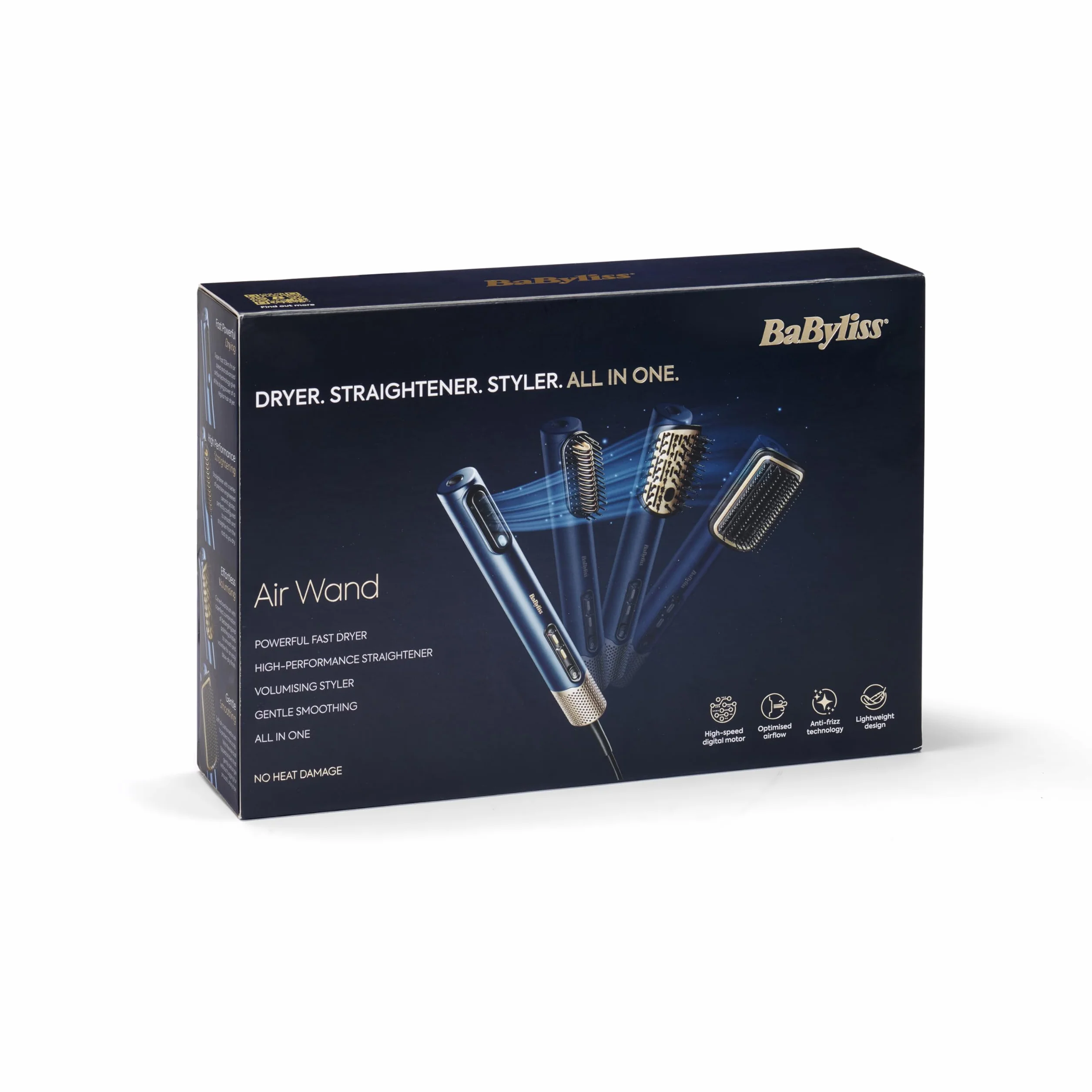 BaByliss Air Wand - suszarka do włosów, prostownica i stylizator w jednym, na mokro i na sucho, zapobiegająca puszeniu się, bez uszkodzeń cieplnych, 3 nakładki, AS6553E - Amazon Exclusive