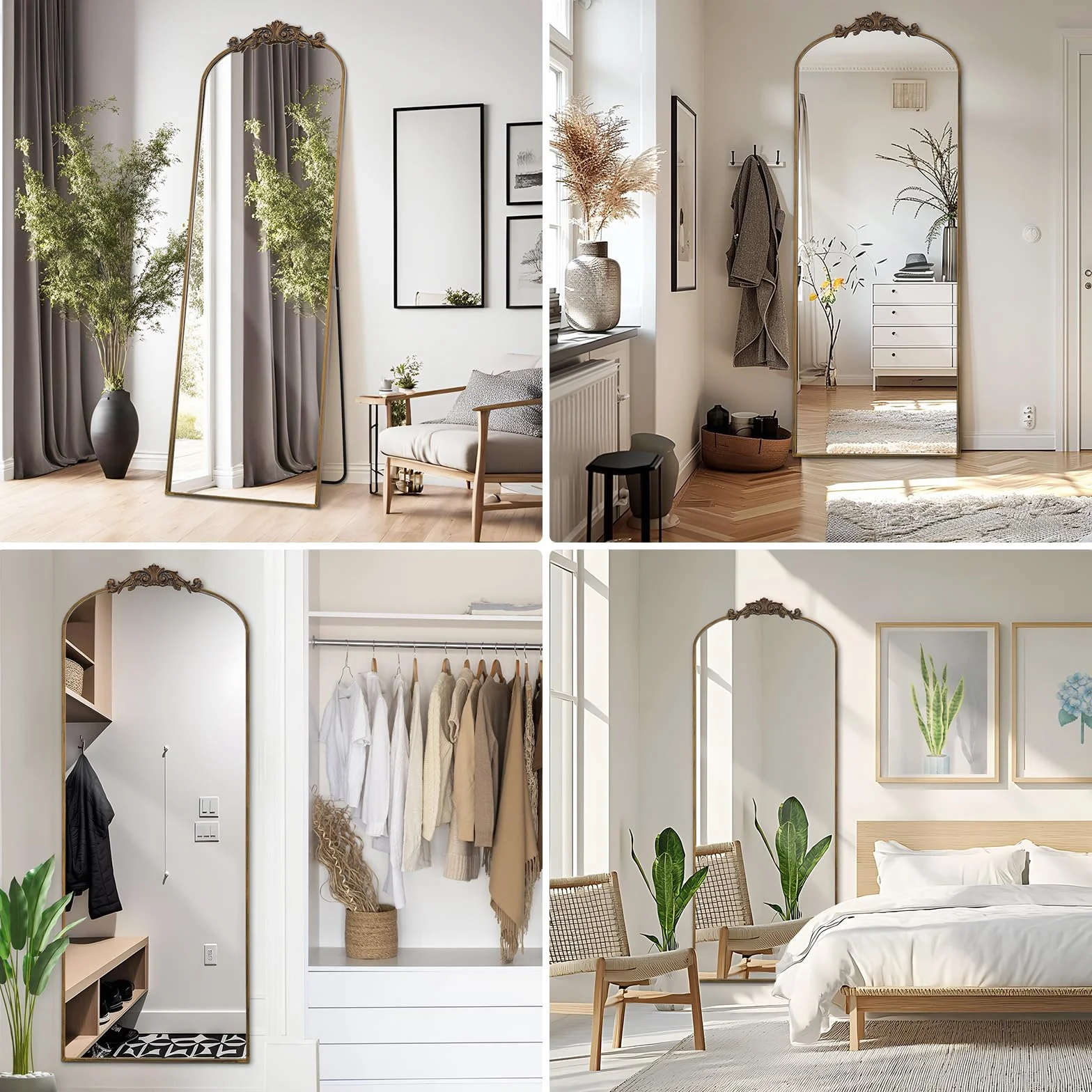 Filigree lustro stojące, 180 x 76 cm, w stylu vintage, Sierlijke, w stylu retro, dekoracja domu, lustro ścienne, woonkamer, hal, entree, brązowe